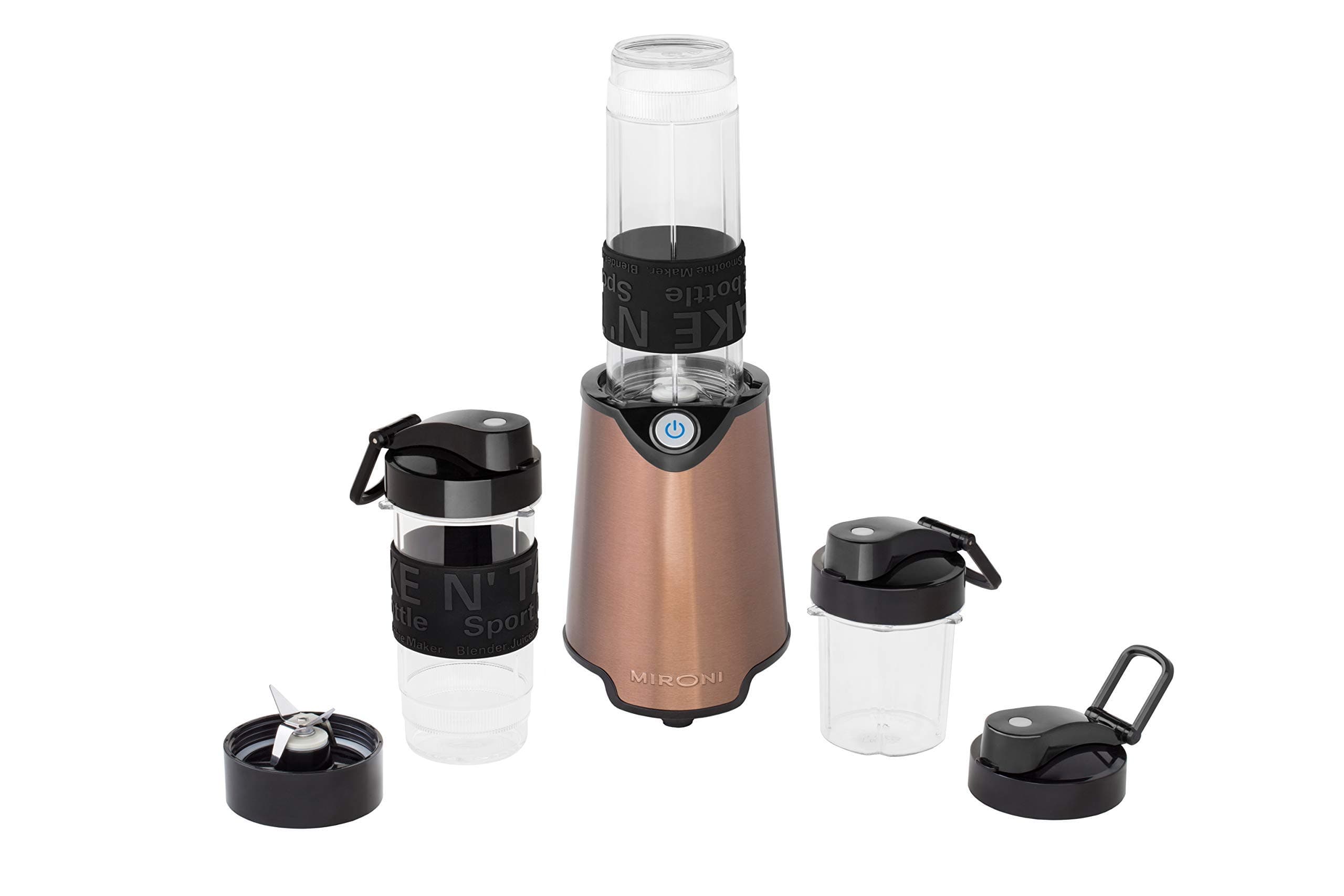 Mironi Personal 500-Watt Mini Blender and Smoothie Maker with Grinder Cup, 2 Blender Bottles and Recipe Booklet, Bronze