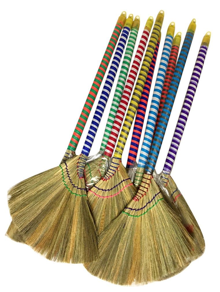 Caravelle Choi Bong Co Vietnam Hand Made Straw Soft Broom with Colored Handle 12" Head Width, 40" Overall Length -1pc