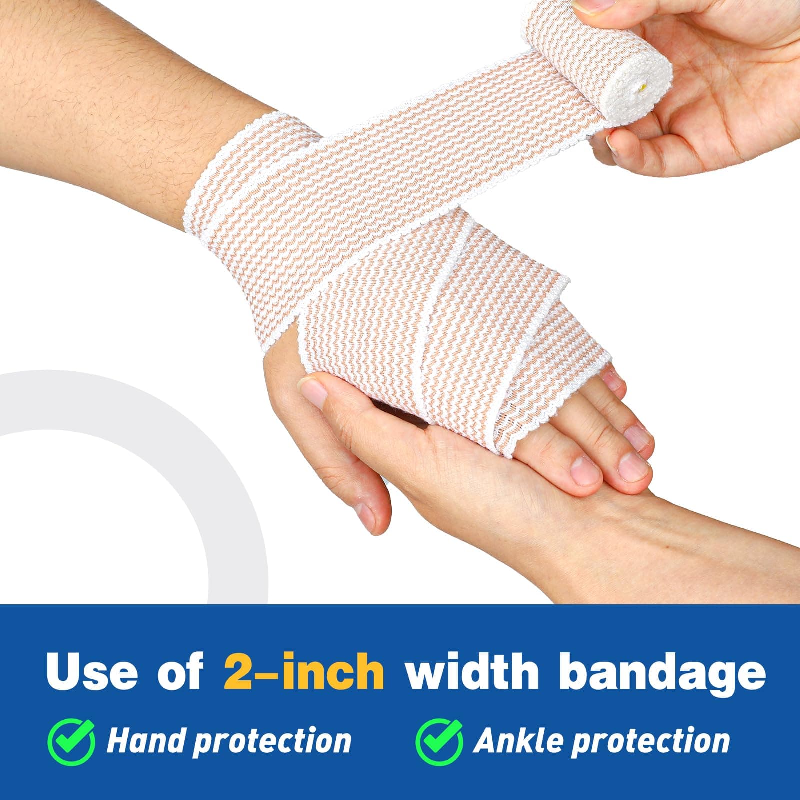 AZEN Premium 8 Pack Elastic Bandage Wrap (2x2", 2x3", 2x4", 2x6"), Compression Wrap Bandage for Legs, Ankle, Knee, Abdomen, Body, Latex-Free, Lymphedema Wraps for Legs