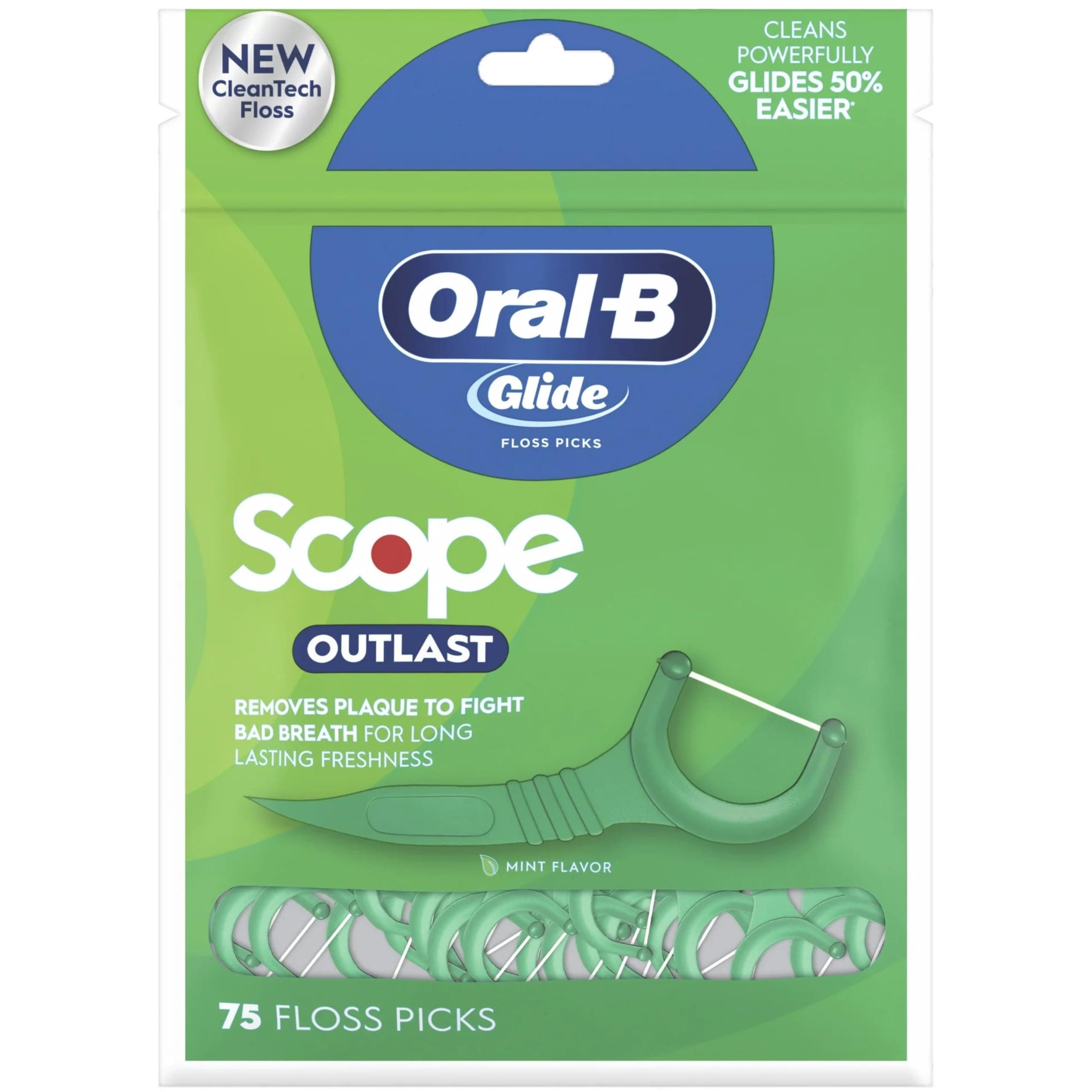 Oral B Glide Floss Picks Plusx 40mm outlast - Long Lasting Mint - 75 Ct