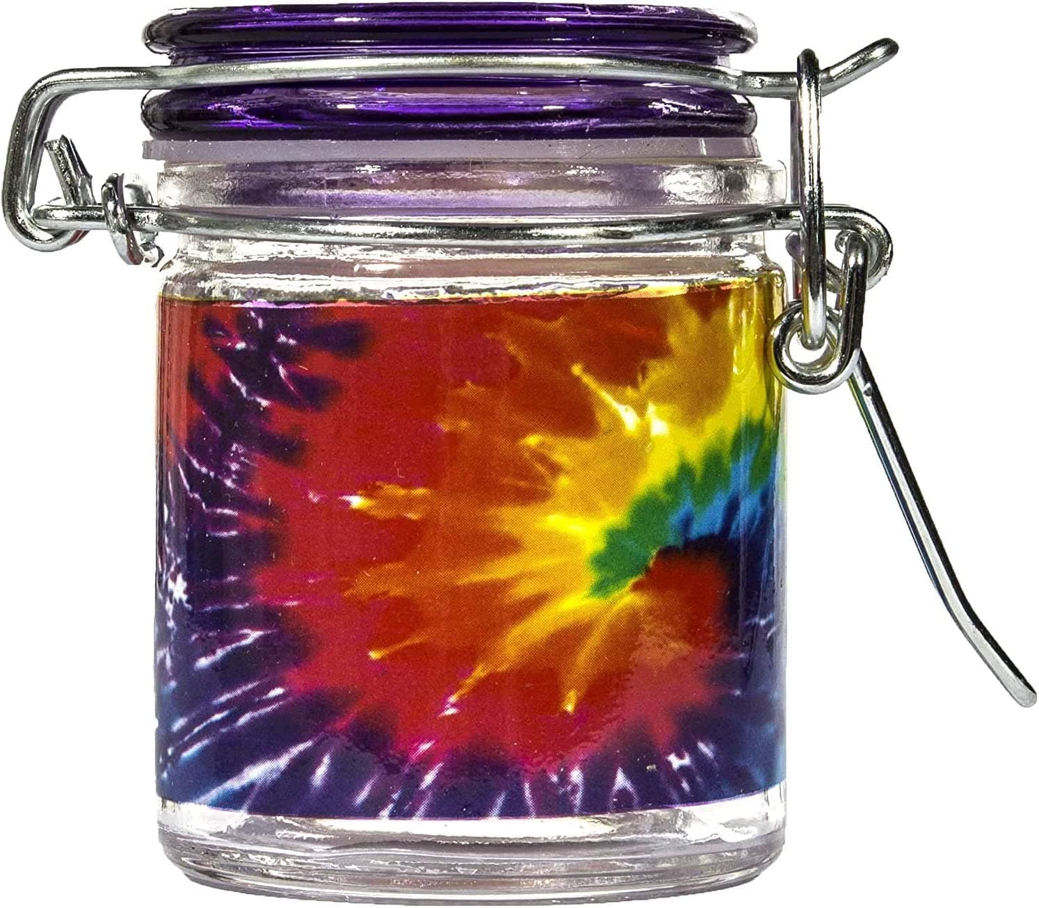 Airtight Glass Herb Mini Storage Jar with Clamping Lid in Choice of Design (Tie Dye, Small)