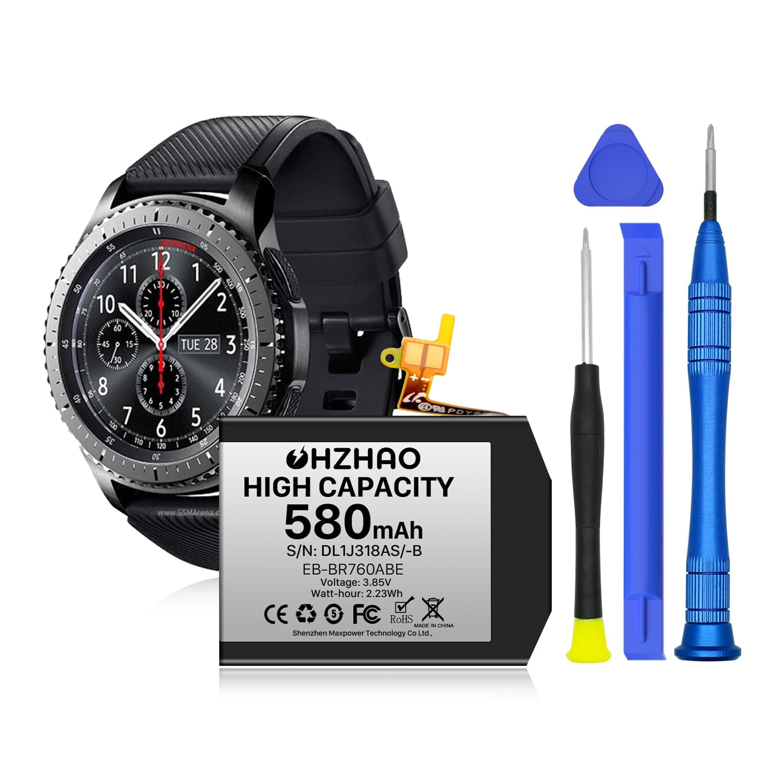 Battery for Samsung Gear S3 Frontier Battery 580mAh(SM-R760) 2026Upgrade High Capacity, Replacement Battery for SM-R770, BR760, R765 with Professional Repair Tool Kit