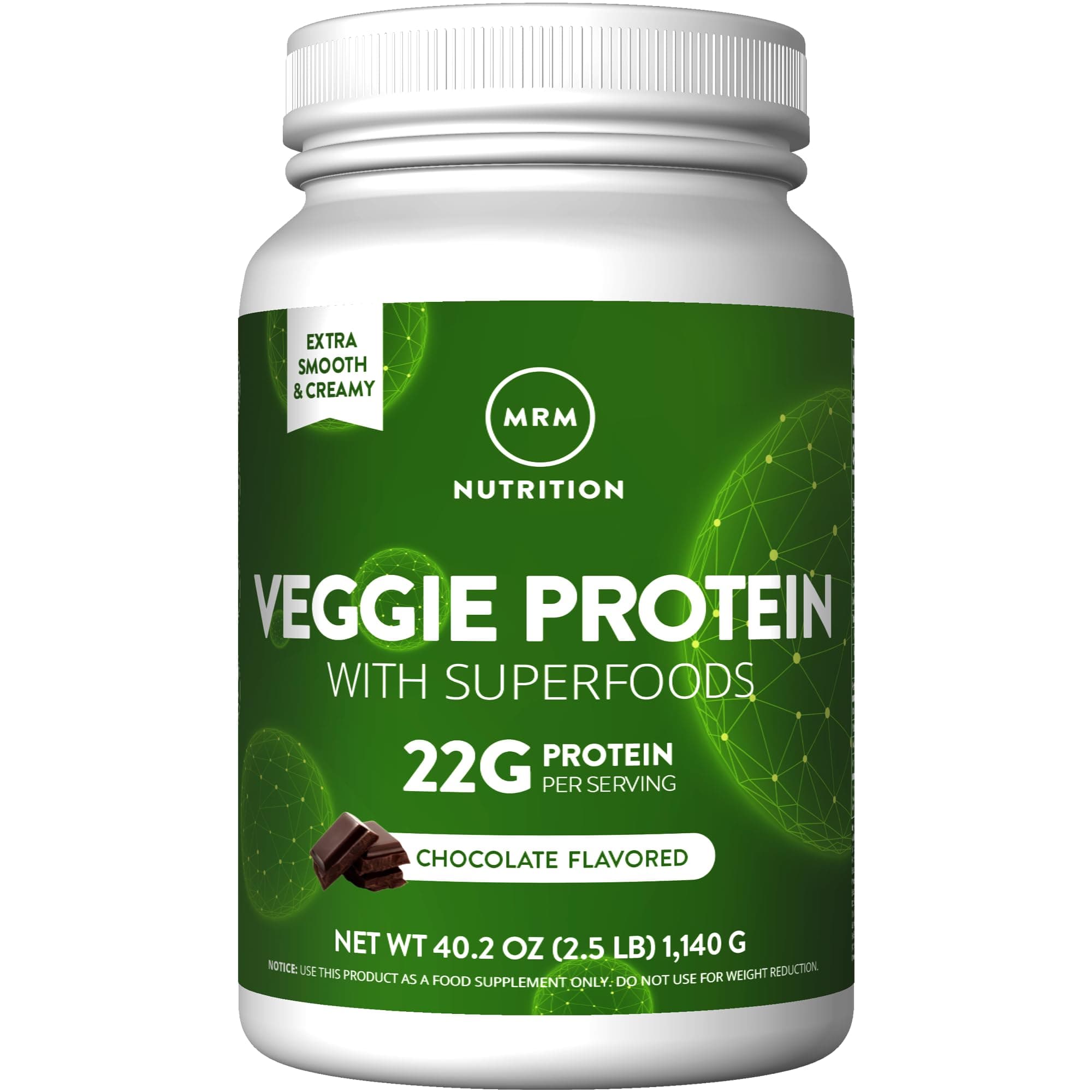 MRM Nutrition Veggie Protein with Superfoods - Chocolate Flavored Protein Powder for Women & Men, 22g of Vegan Protein, Amino Acids & Digestive Enzymes, Gluten & Dairy Free - 31 Servings