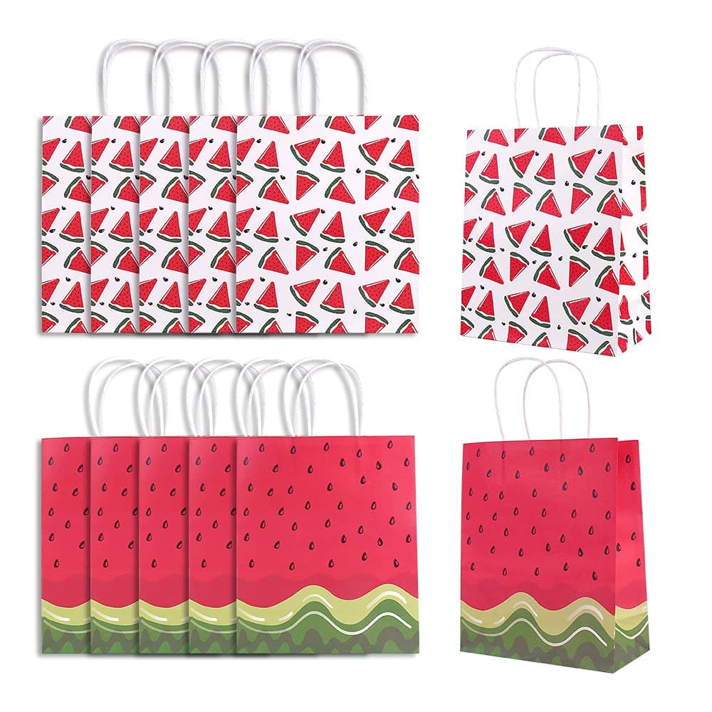 Crazy Night 12 PCS Party Favor Bags for Watermelon Birthday Party Supplies, Hawaiian Luau Party Gift One in a Melon Goody Treat Candy Bags for Summer Kids Birthday Party Decorations