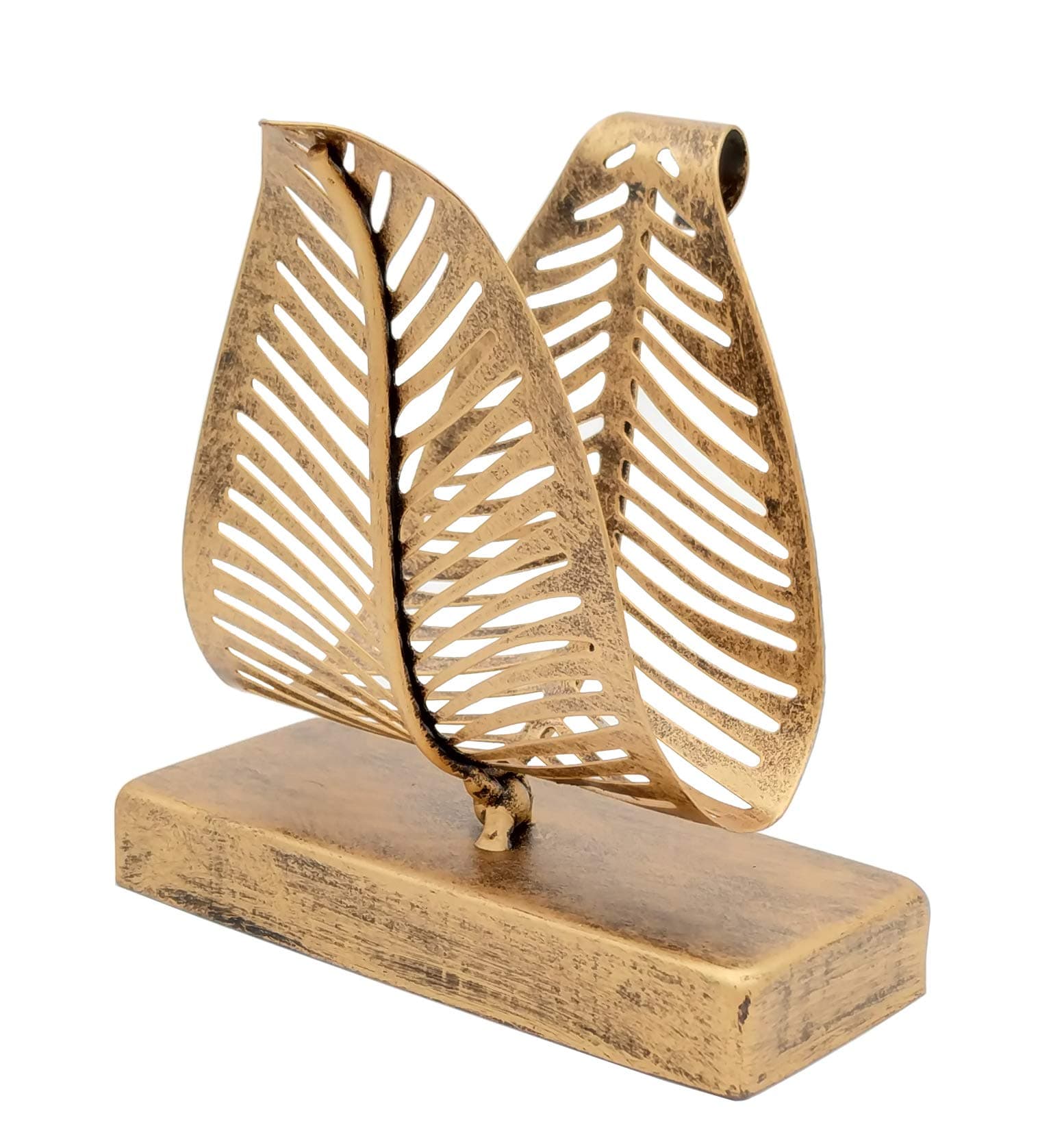 OwlGift Freestanding Modern Napkin Holder with Leaf Design, Tabletop Tissue Dispenser, Countertop Napkin Storage Organizer – Bronze