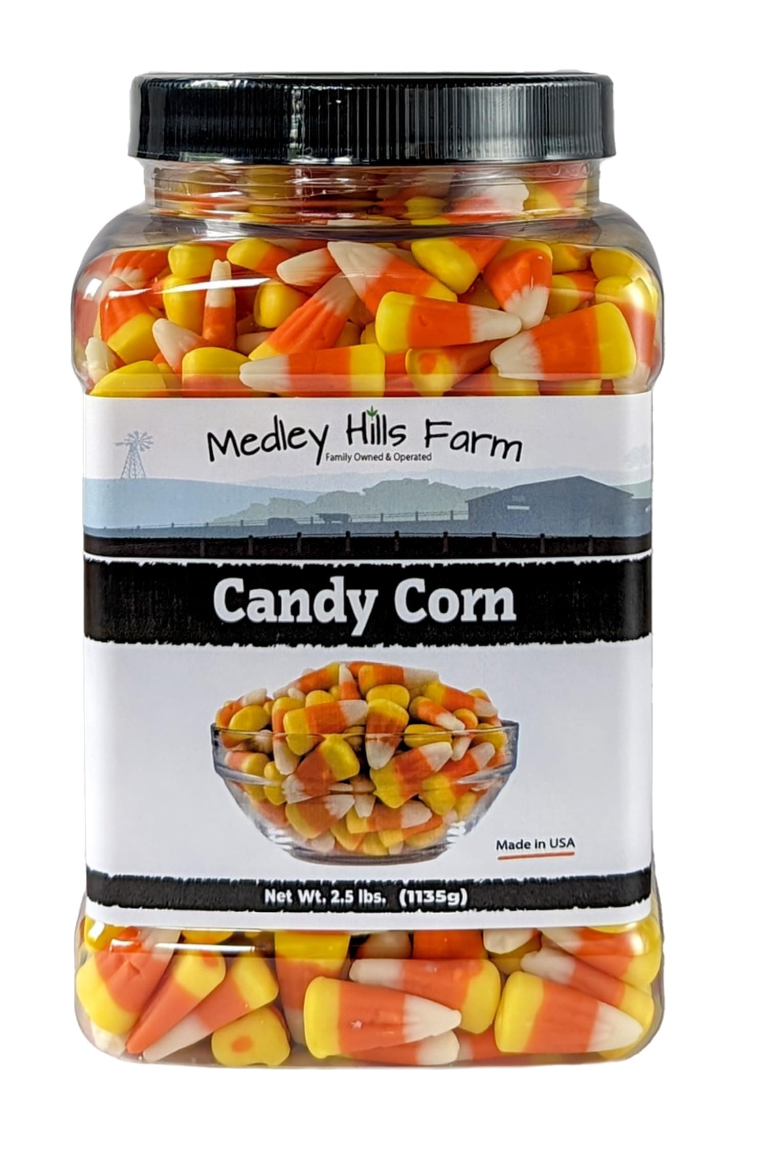 Candy Corn by Medley hills farm 2.5 Lbs. in Reusable Container - Old Fashioned Candy corn classic - bulk candy
