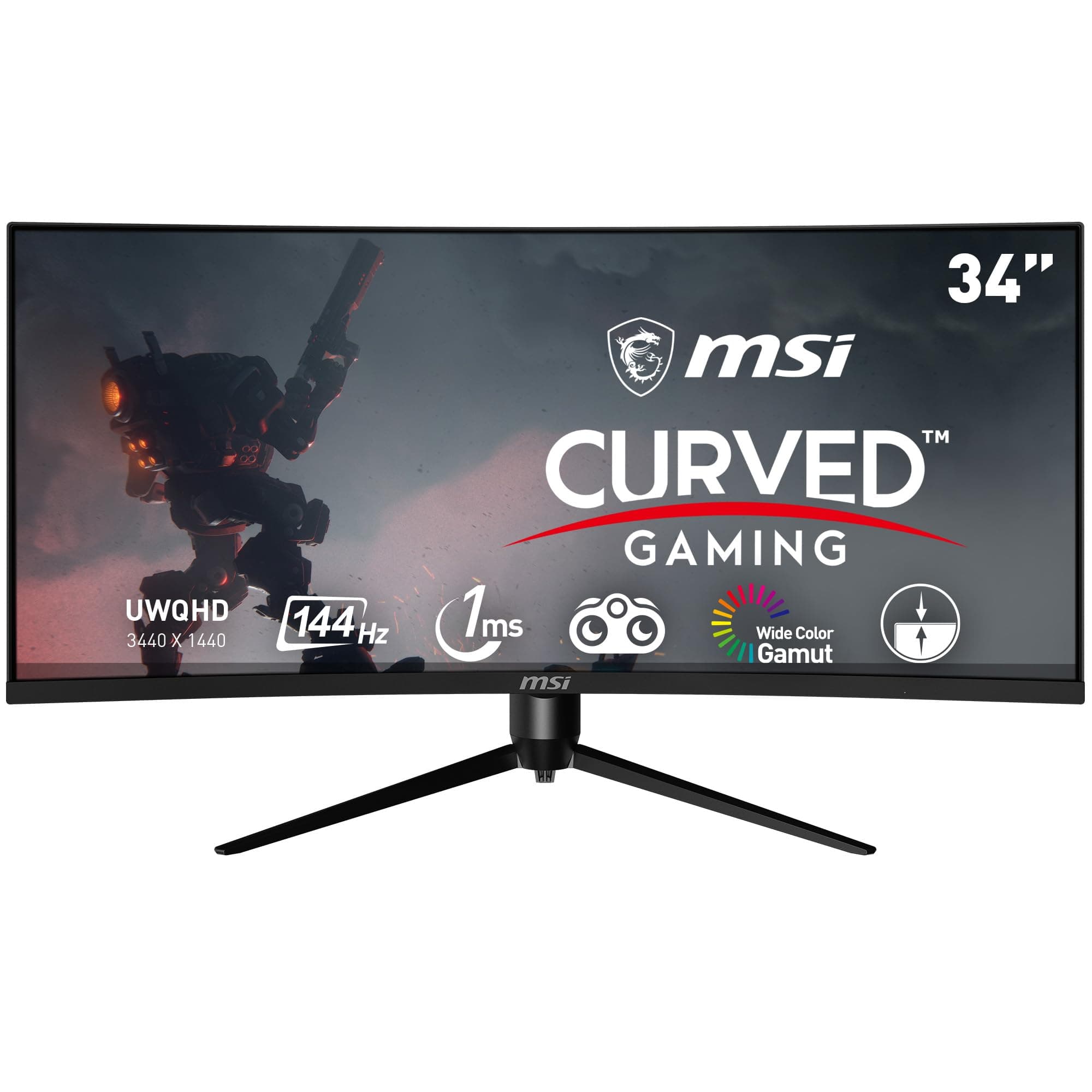 Optix MAG342CQR 34" Curved Gaming Monitor - 3440 x 1440 (UWQHD), 1500R Curvature, 144Hz Refresh Rate, 1ms Response Time, AMD Freesync, Tilt/Swivel/Height/Pivot Adjustment - Black