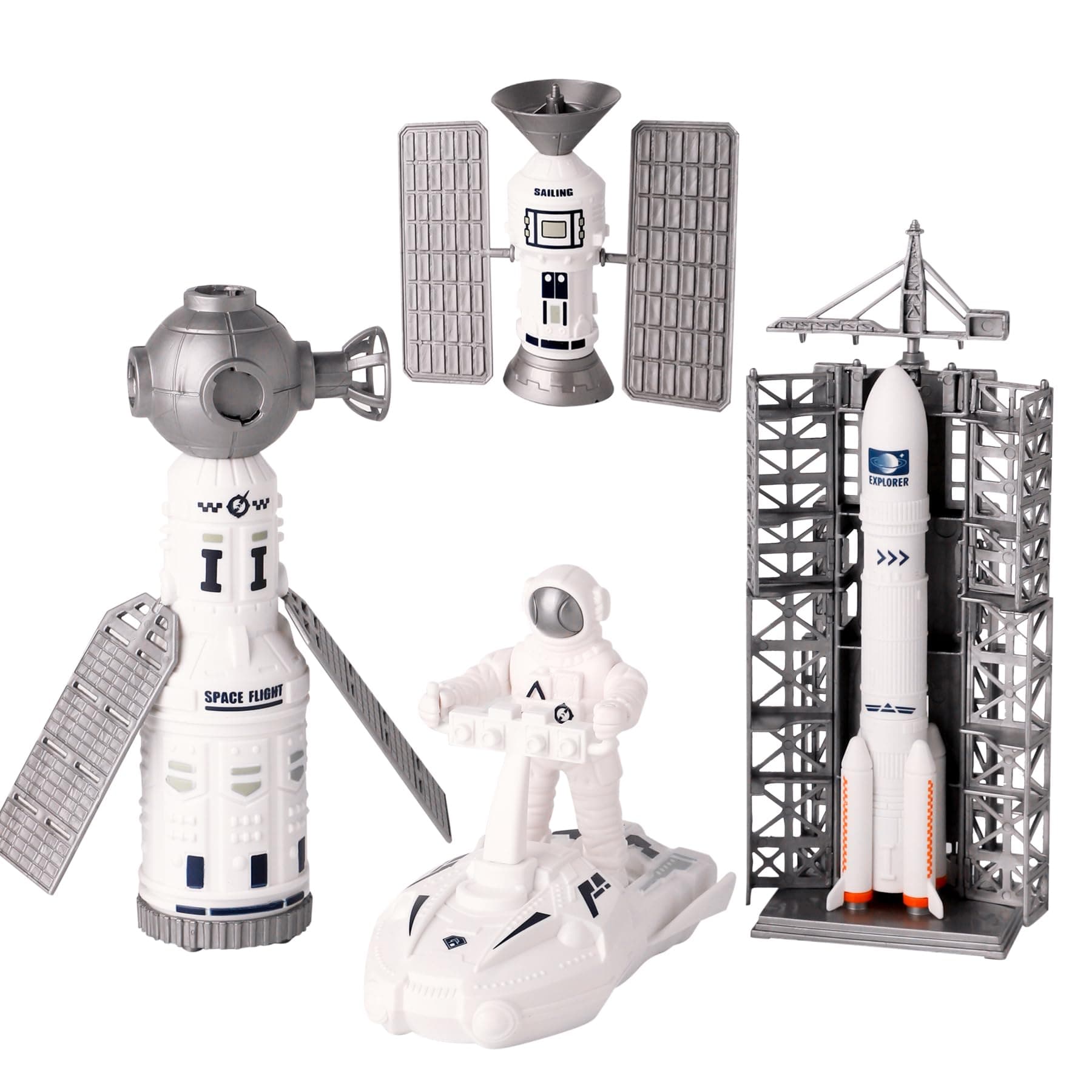 - Space Toy Kit, Spaceship Toys Set with Astronaut Figure, Double Satellite, Pointy Rockets and Launch Towers, Space Scooter, Astronaut Exploration Gift for Exploring Boys and Girls