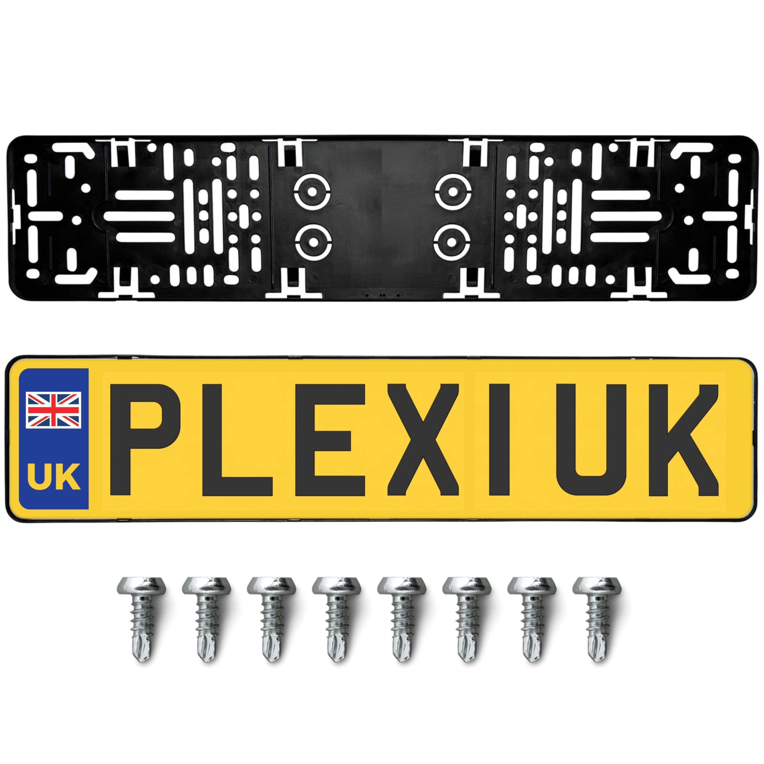 PRO Number Plate Holder 2x - Black - Frameless Number Plate Surround For Acrylic UK Number Plates - Universal Reg Plate Holder - Strong & Secure License Plate Holder - 100% Made In Germany