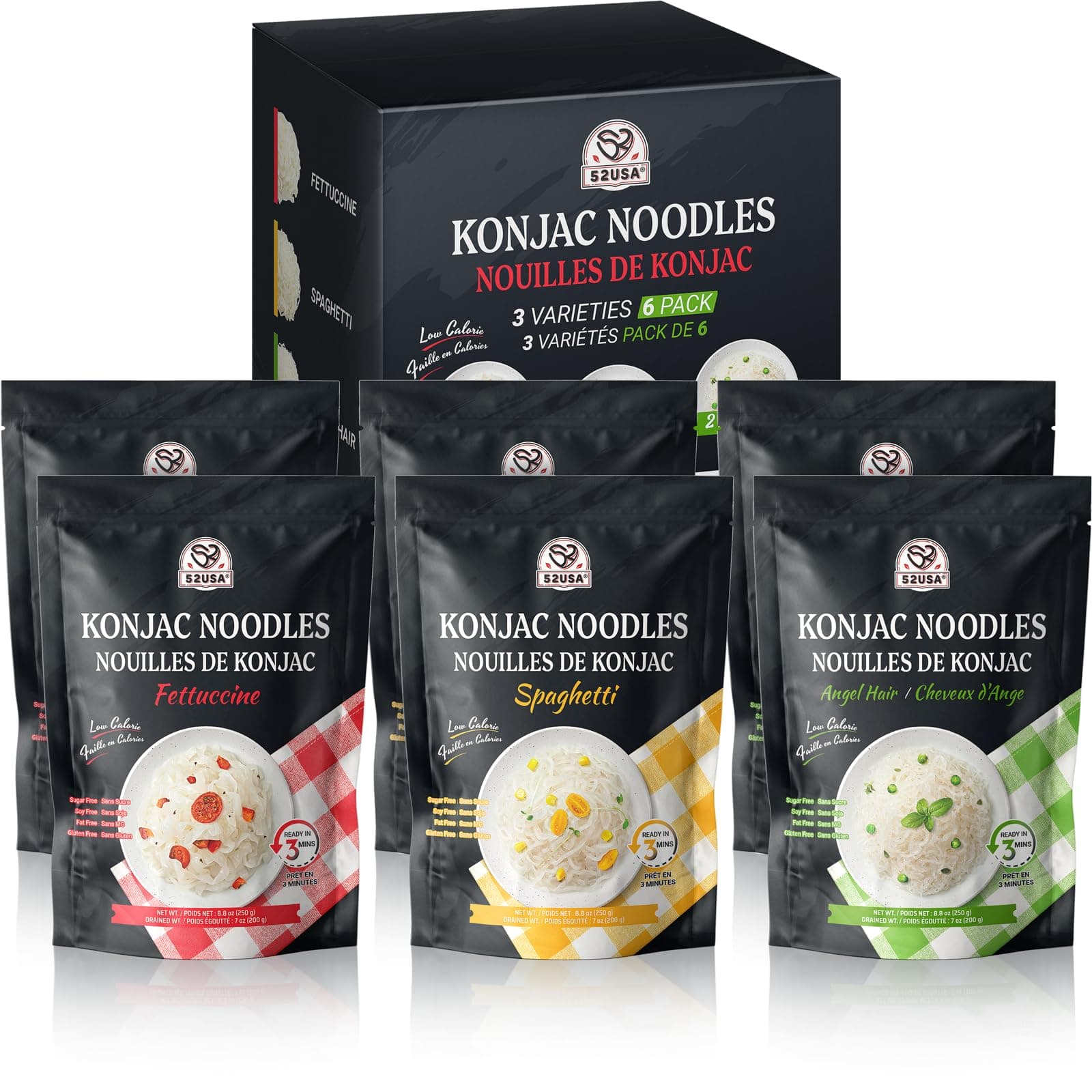 52USA Konjac Shirataki Noodles, Low Carb Noodles, 52.8 Oz (1500 G), Keto & Paleo Diet Compatible, Low Calorie, Sugar Free, Vegan, Ready to Eat, Glute Free