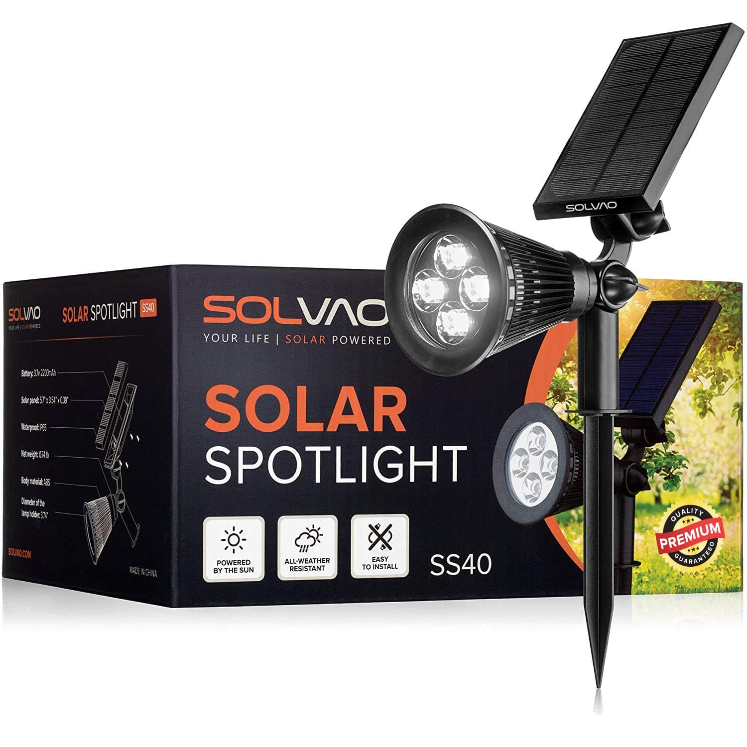 SOLVAO Solar Spot Light | Ultra Bright, Waterproof, Adjustable 270°, No Wiring, Portable | Auto On/Off Function | Rechargeable LED for Outdoor, Landscape, Wall, Fence, Yard, Driveway, Outside
