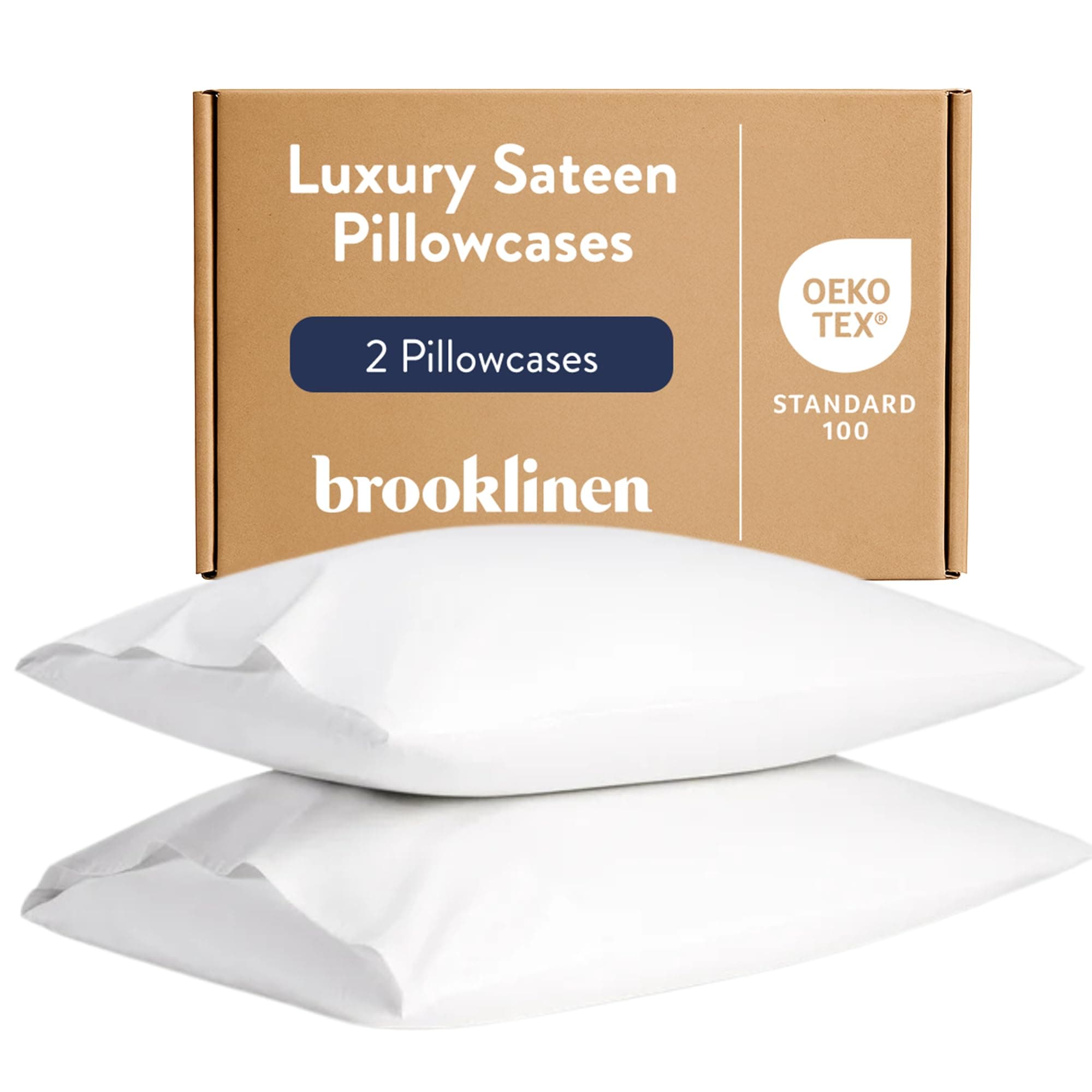 Brooklinen Luxury Sateen Pillowcases - Set of 2, Standard Size in White - 100% Long Staple Cotton with Envelope Closure