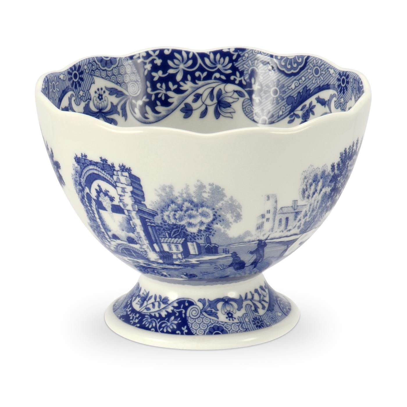 Blue Italian Footed Bowl | Made of Porcelain | Berries, Sweets, and Chocolate Bowl | Scalloped Edge | Measures 4.75-Inch | Dishwasher and Microwave Safe