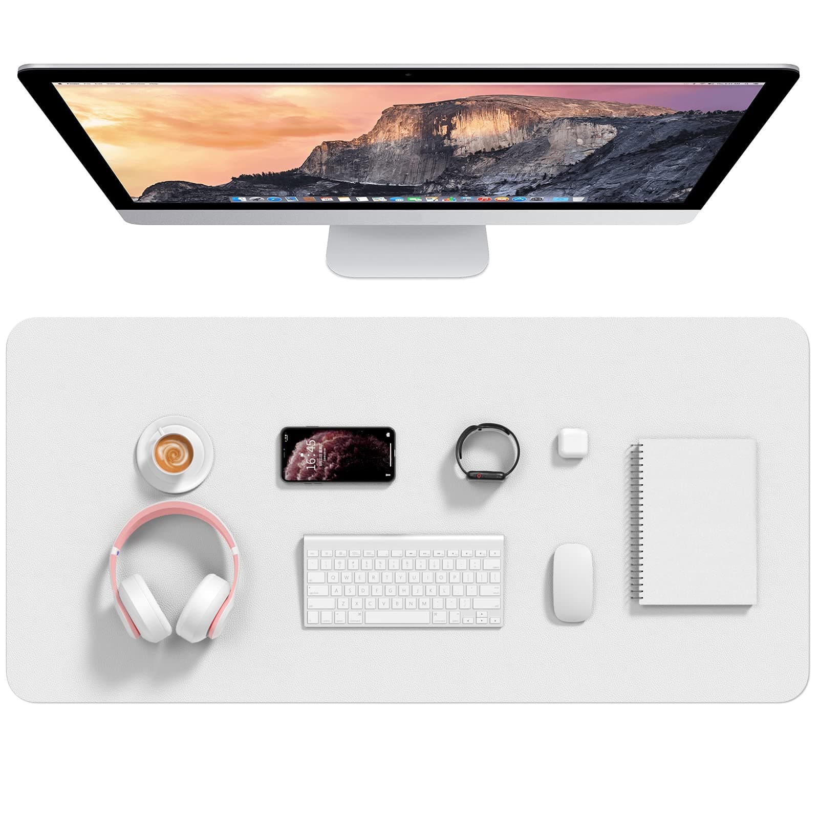 Hsurbtra Desk Pad, 35.5" x 17" PU Leather Desk Mat White
