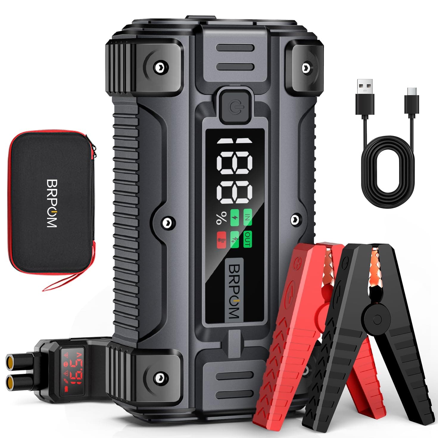 Car Jump Starter, 8000A Peak 26800mAh (Up to All Gas or 10.0L Diesel Engine, 50 Times) 12V Auto Booster Battery Charger Jump Box with Quick Charger Smart Jump Cables with LED Screen
