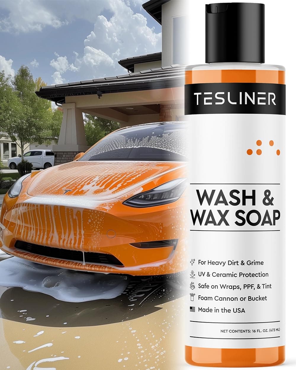 Car Wash Soap for Tesla - Wash & Wax Soap For Heavy Dirt & Grime, Biodegradable, for Tesla Cleaning Products Exterior with UV Protection, for Tesla Model 3 Y S X Car Accessories for 2025 & 2026