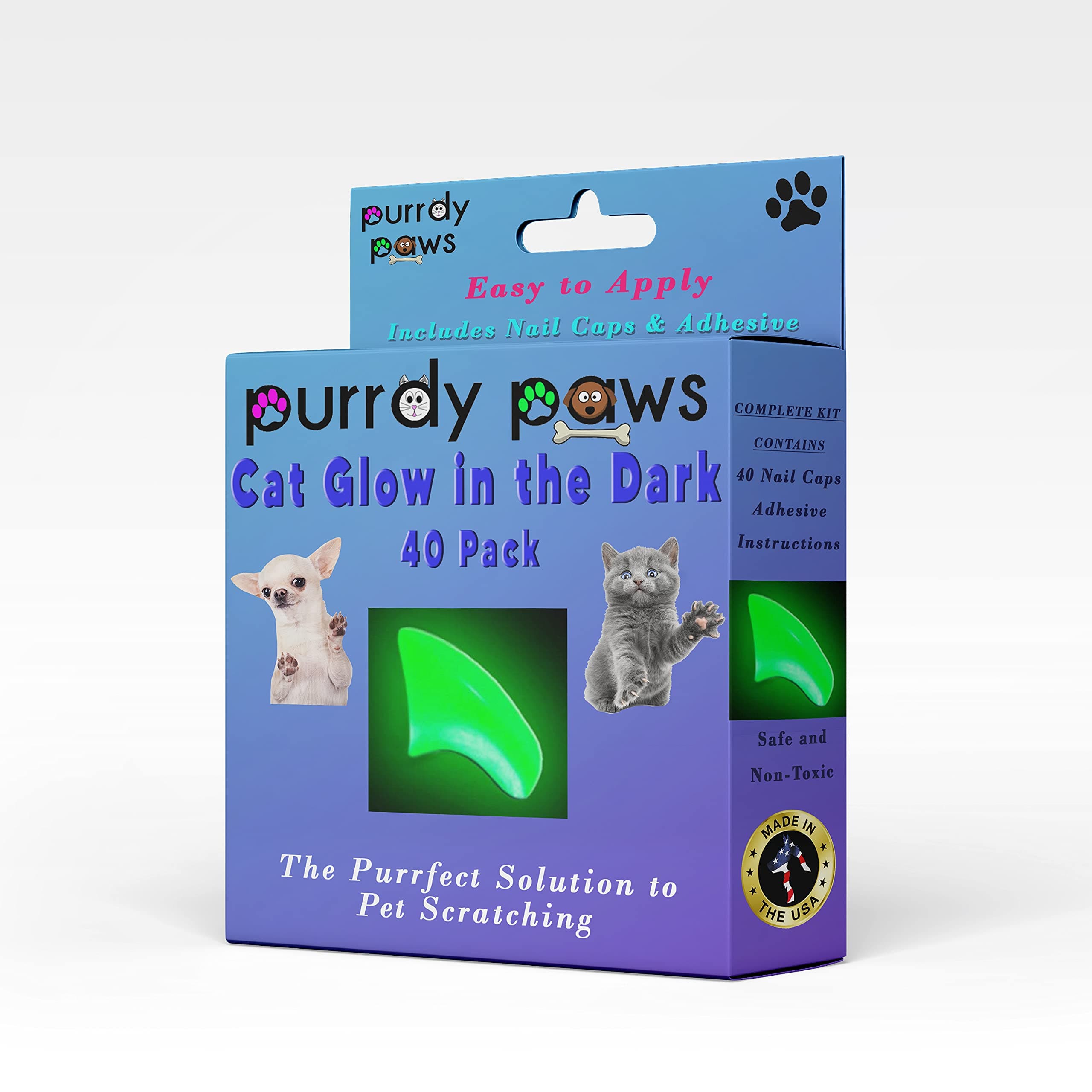 Soft Nail Caps 40-Pack Ultra Glow For Cat Claws Purrdy Paws (Kitten)