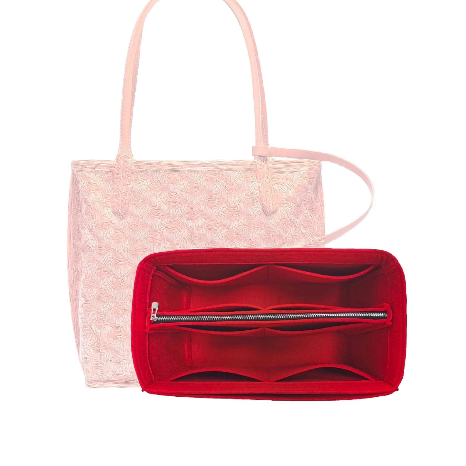 Divitize Premium Purse Organizer for Mini Anjou Bag Organizer Insert, fits Anjou PM Organizer, Anjou GM Insert, Handmade 2mm Thick Oval Shaped Felt Snug Sturdy Silver Zipper (For Anjou Mini, Brown)