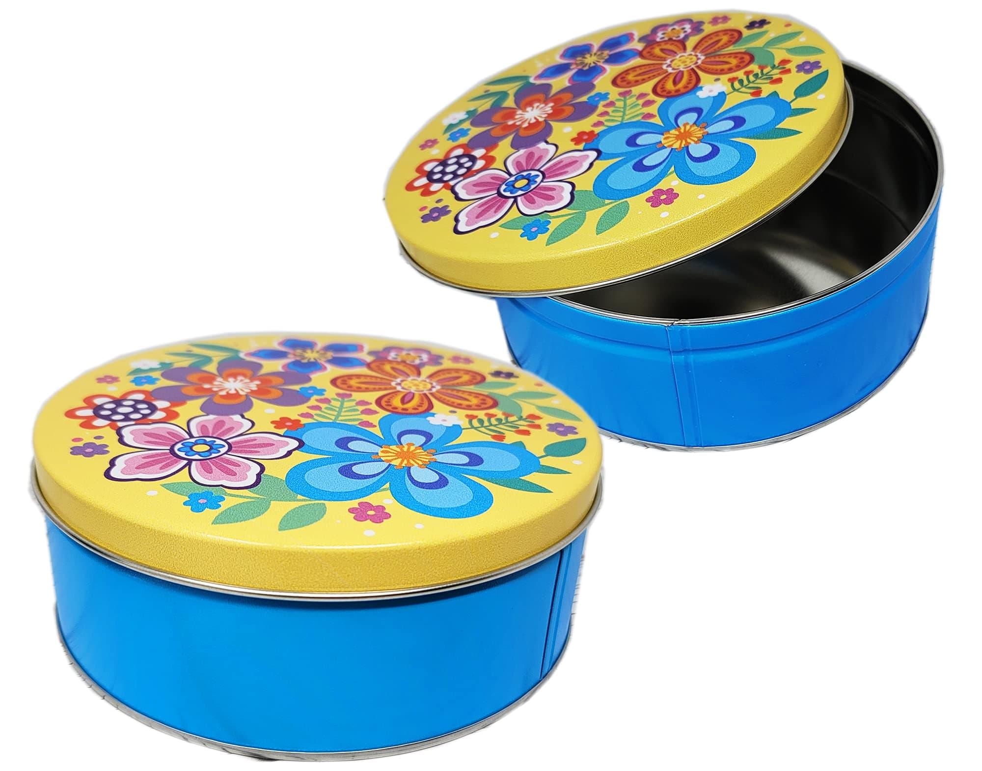 Premium Cookie Tin Decorative Flower Blossom, Empty - Cookie Gift Tins, Extra Thick Steel