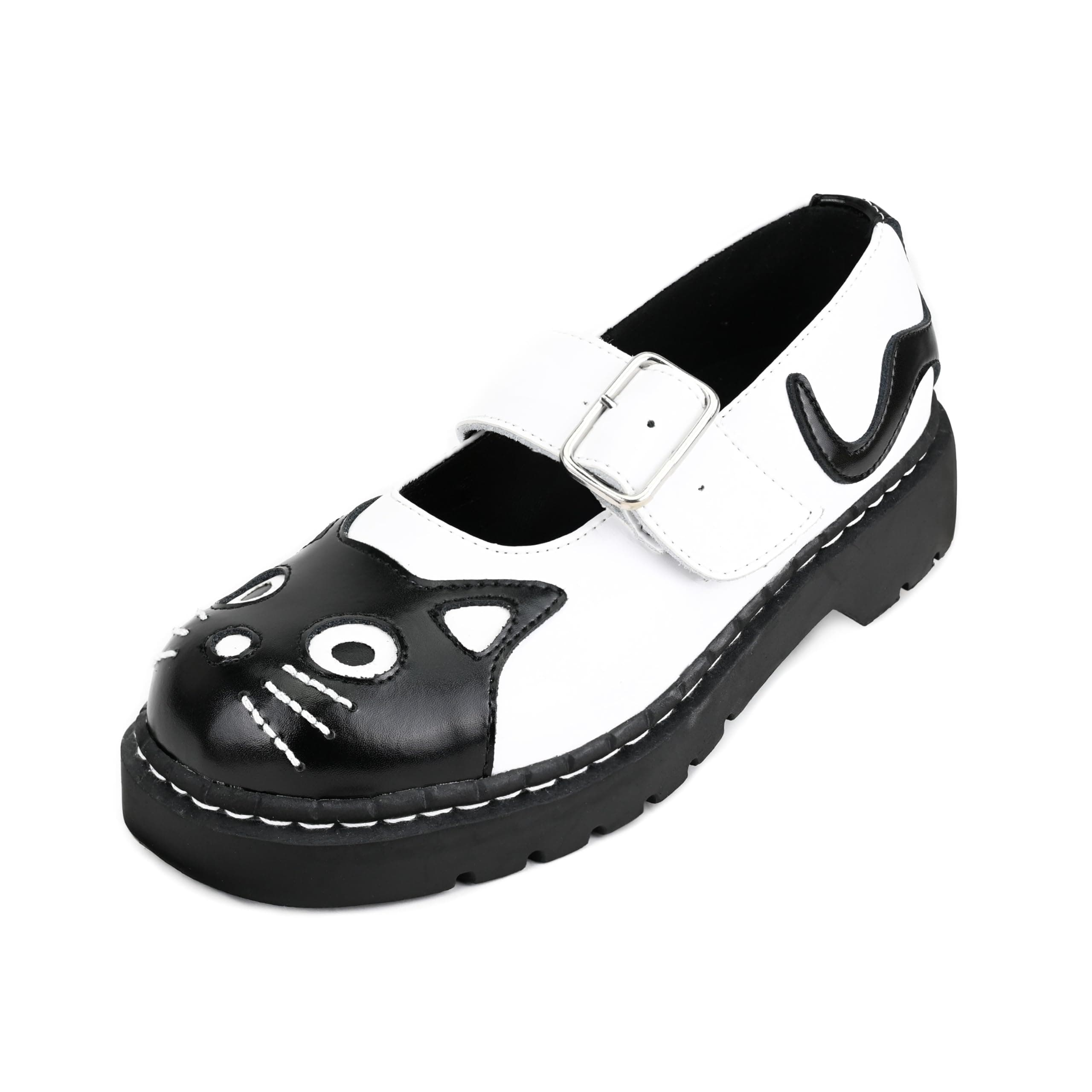 Anarchic Mary Jane Kitty- Premium Leather - Kitty Detailing with Buckle Strap - Women's Kitty Shoes