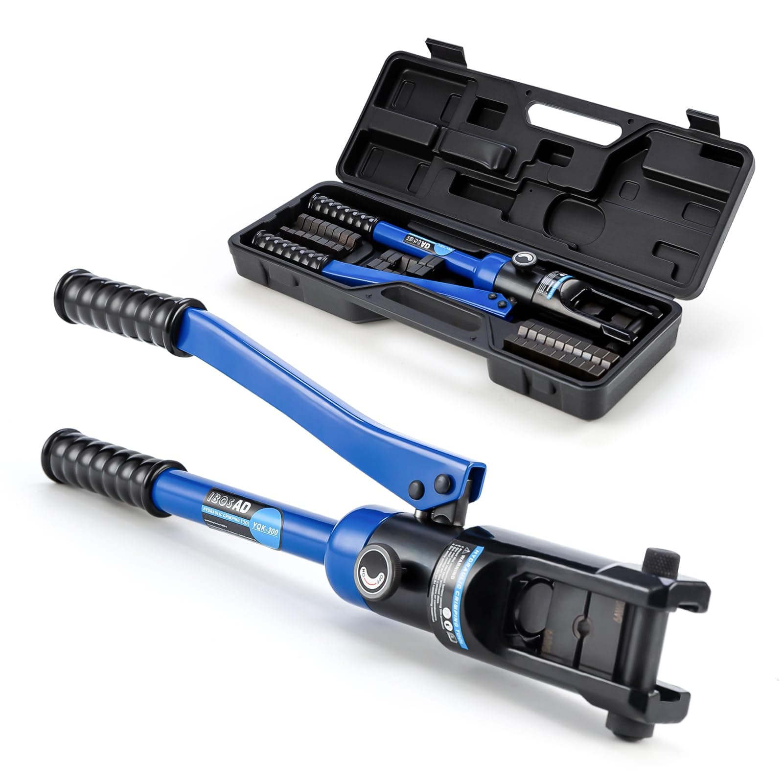 IBOSAD Industrial Hydraulic Cable Lug Crimper (16 TON) 8 AWG to 600 MCM Electrical Terminal Cable Wire Tool Kit with 13 Die Sets