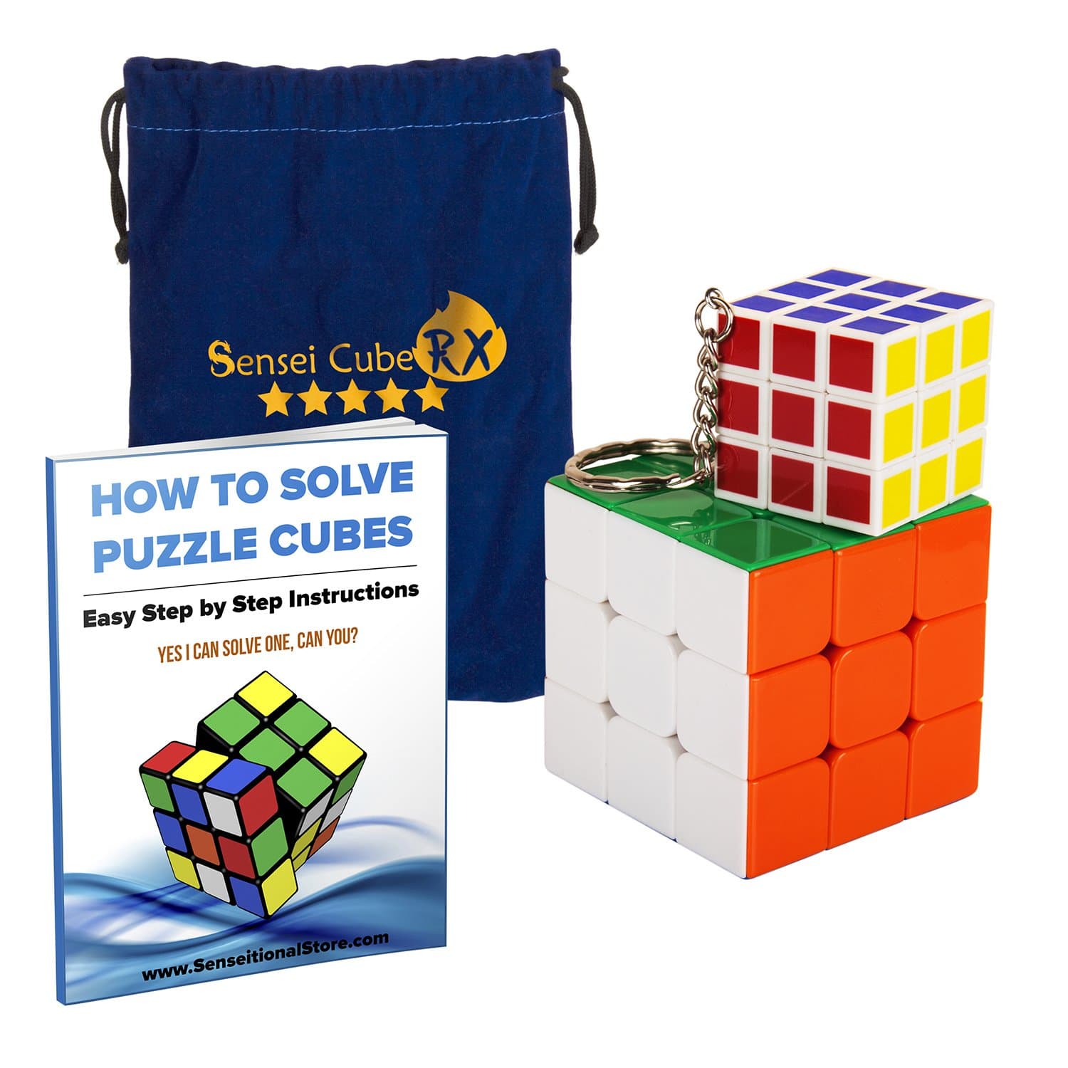 Sensei Cube RX with FREE Playable Keychain Cube & Pouch + Bonus Puzzle Cubes Solution Guide