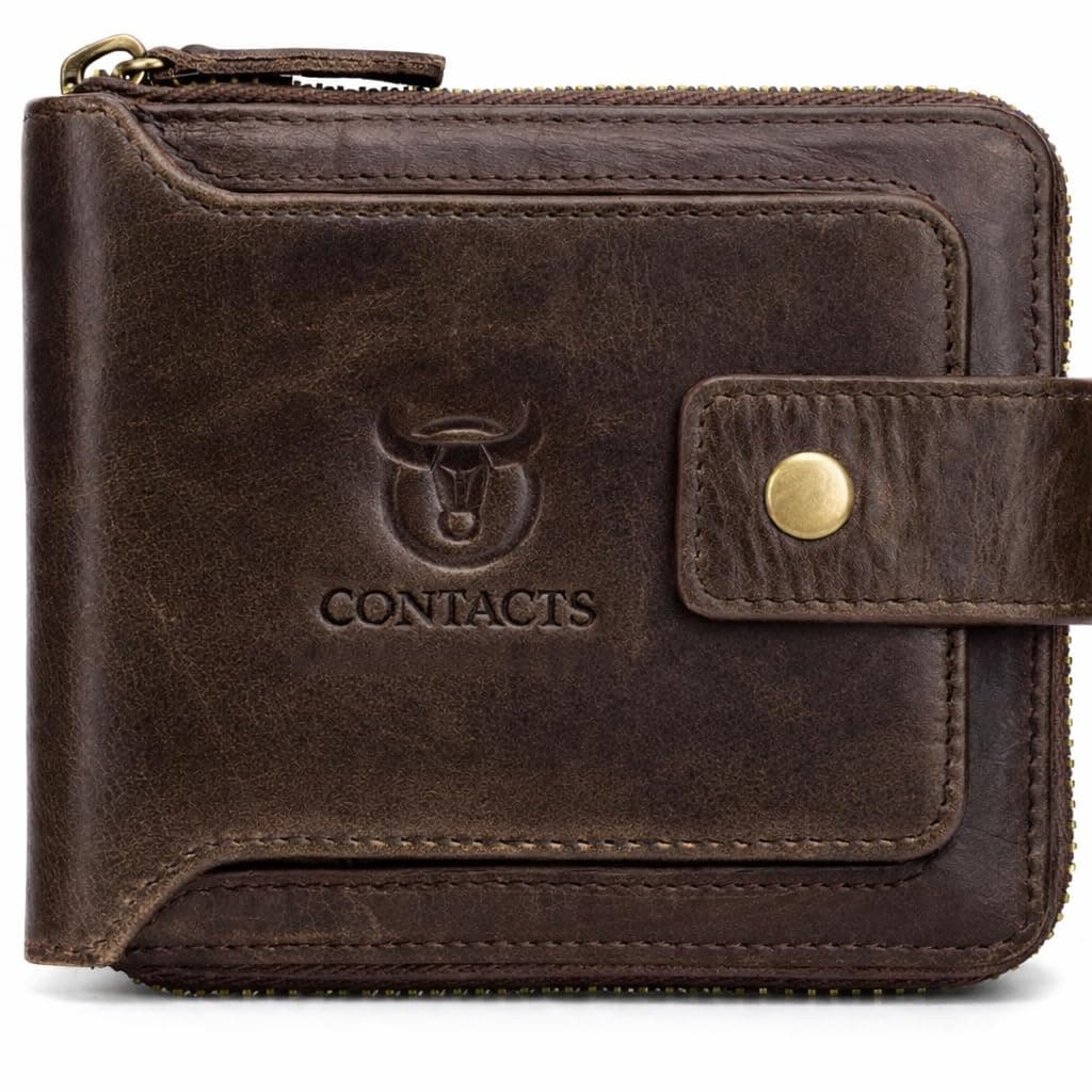 CONTACTS Men's RFID Blocking Wallet | Genuine Leather Wallet for Men with Rakhi | Gift Set for Brother, Combo, Brown, RFID