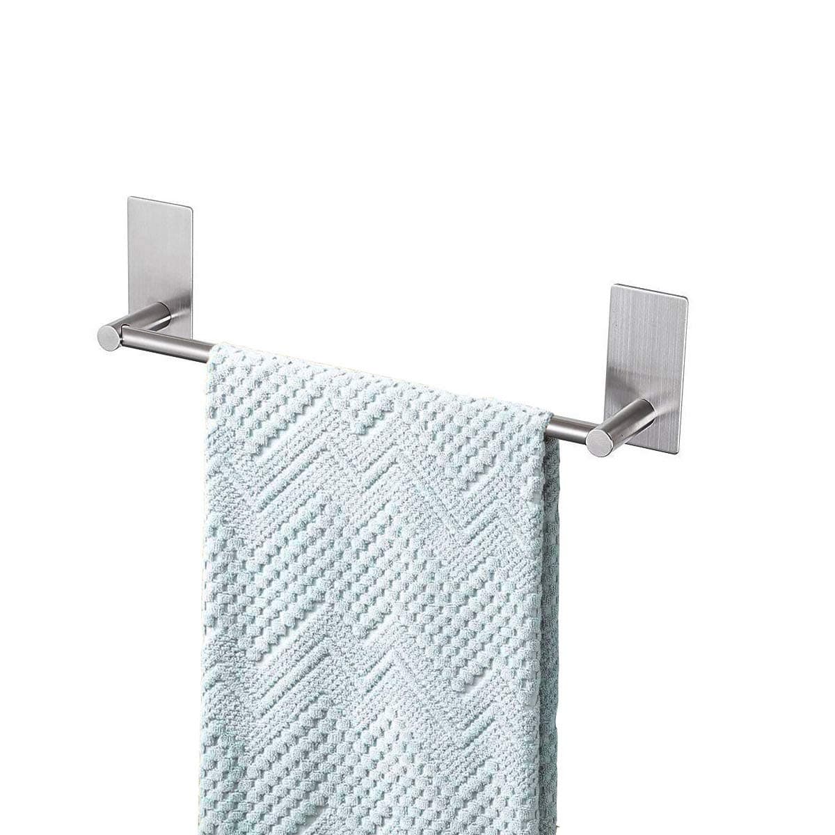 Songtec Adhesive Towel Bar 12inch Brushed, Stick On Bath Towel Rack Easy Install, NO Drilling on Walls, Premium SUS304 Stainless Steel - Brushed