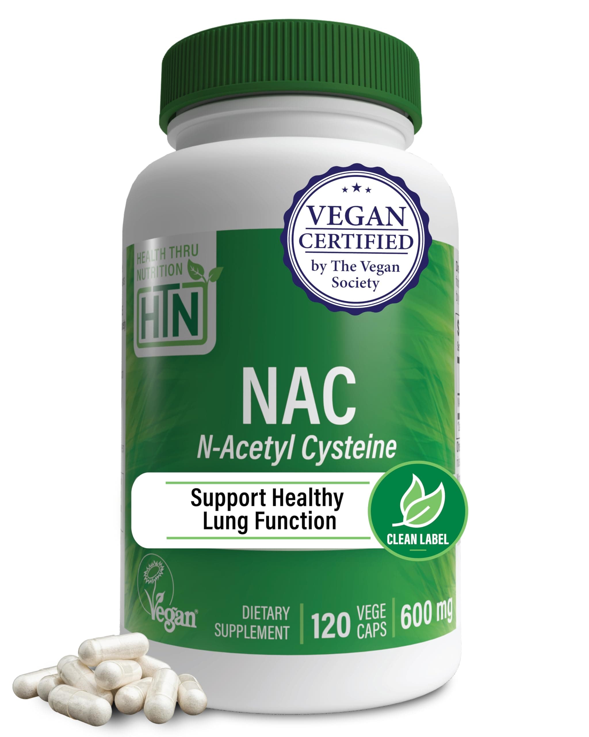 NAC 600mg N-Acetyl Cysteine 120 vegecaps non GMO free from magnesium stearate and silica by Health Thru Nutrition