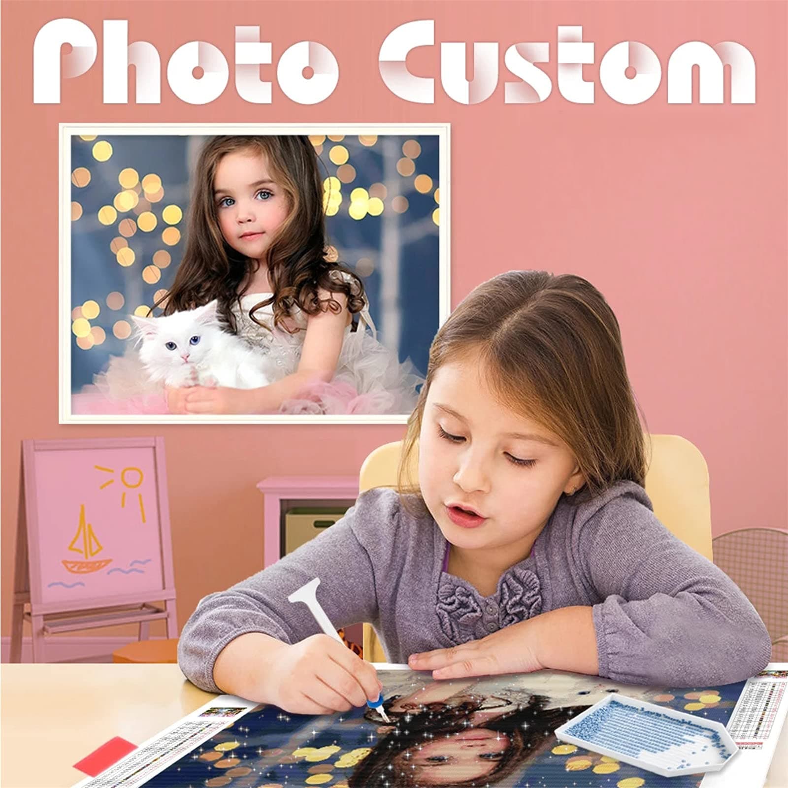 Huacan Custom Diamond Painting Kits for Adults Personalized Photo Customized Full Square Drill 5D DIY Rhinestone by Number Kit Private Picture Arts Craft for Home Wall Decor, 40x50cm/15.7x19.6in