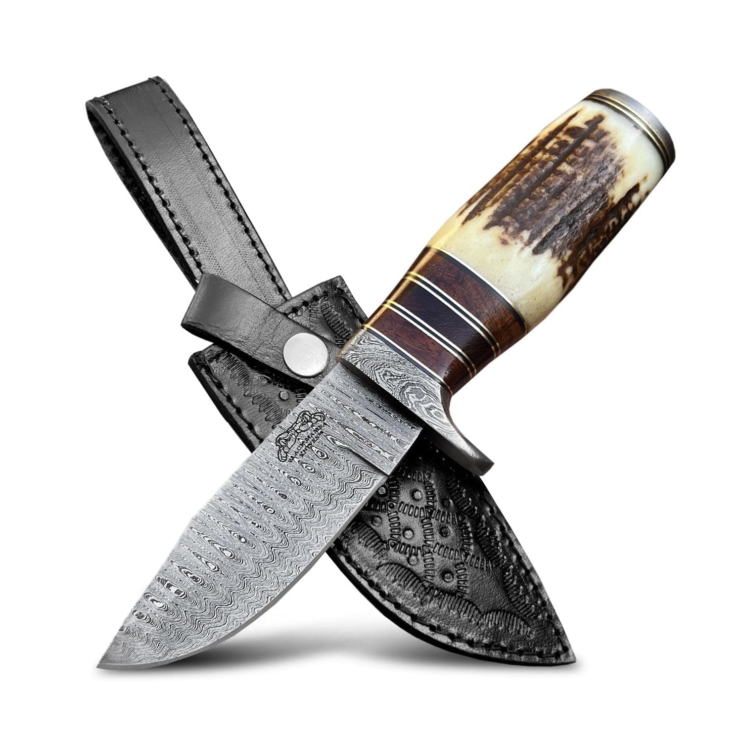 BMK-101 Eagle 8.5 Long 4 Blade 7 Ounce Blade Damascus Hunting Fixed Blade Knife With Antler Hand Made Damascus Word Class Knives