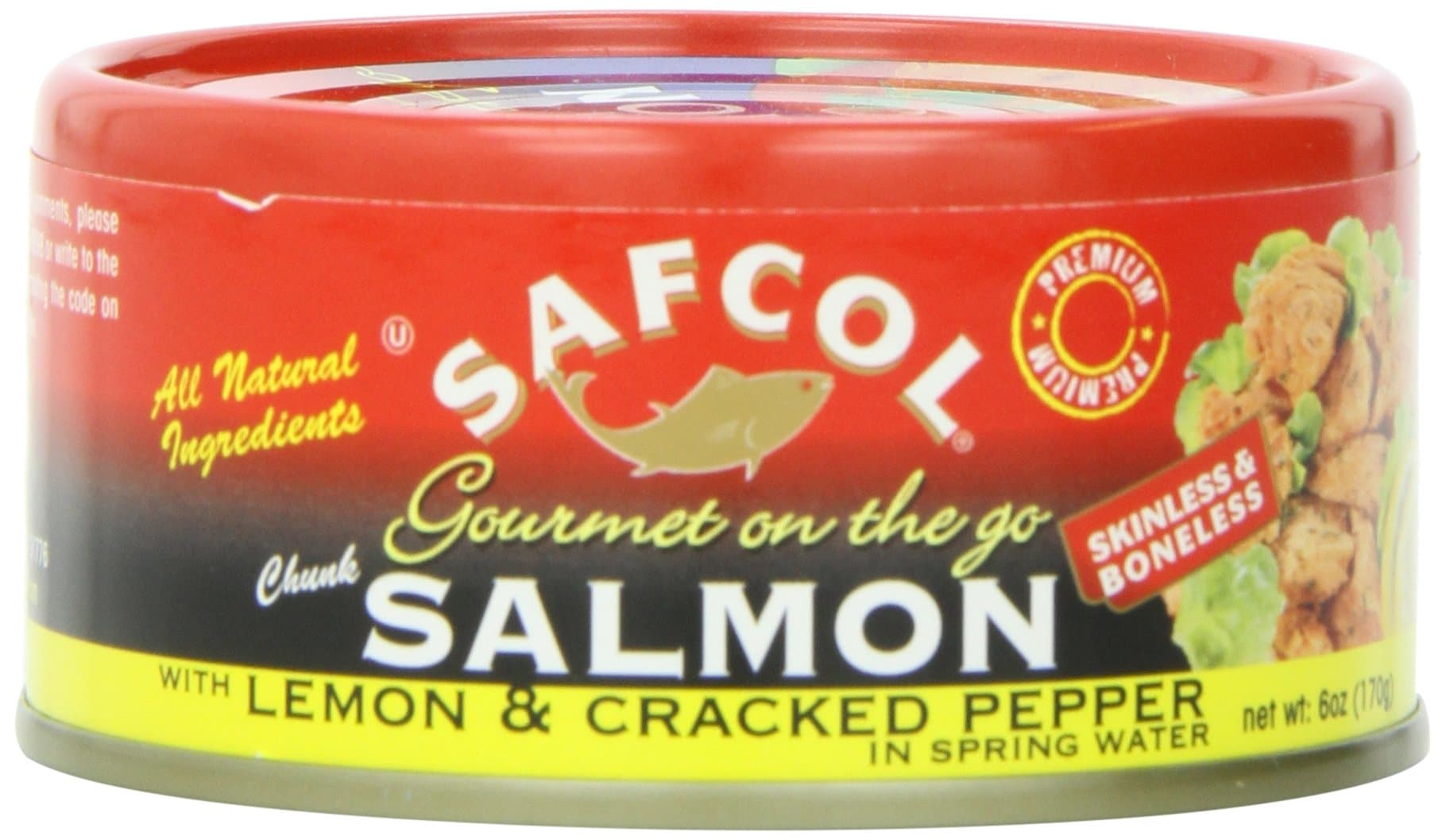 SAFCOL Gourmet on the Go Chunk Salmon with Lemon and Cracked Pepper in Spring Water, 6-Ounce Cans (Pack of 12)