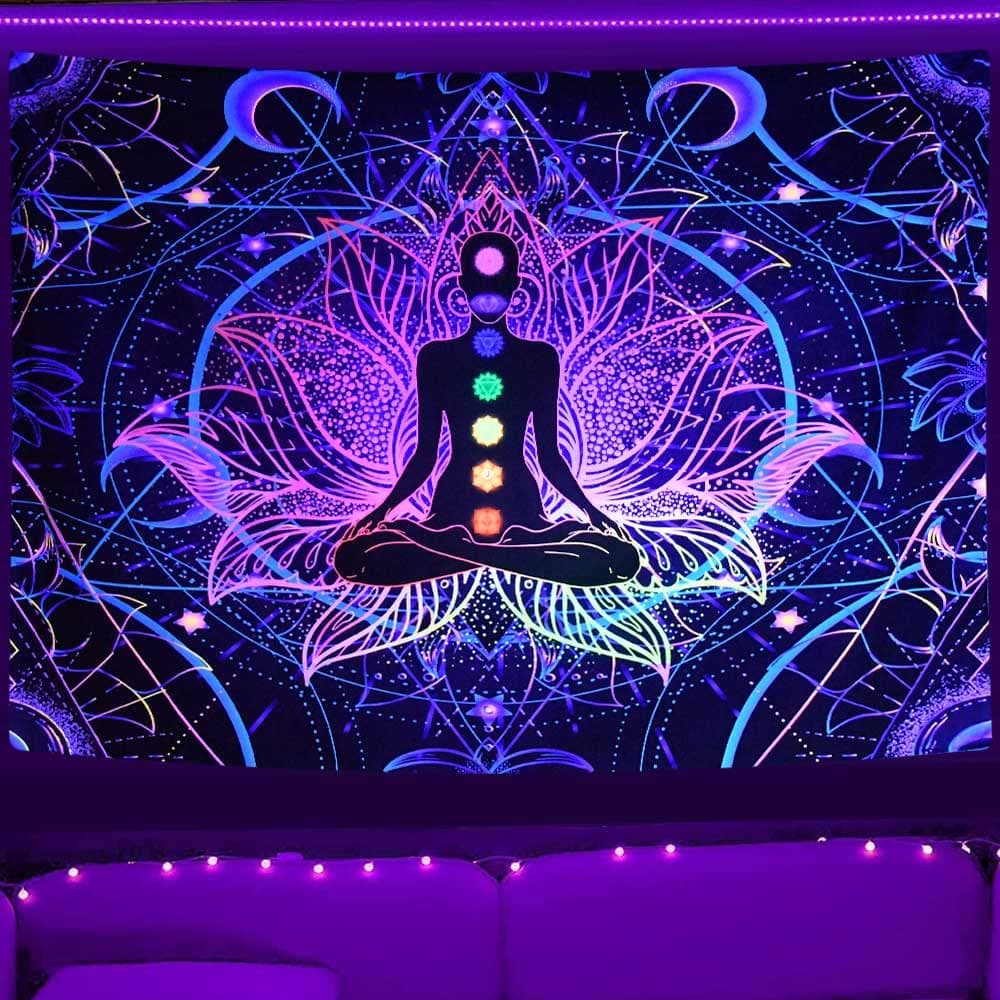 JAWO Blacklight Tapestry UV Reactive Wall Hanging Hippie Boho Tapestries Glow in The Dark Aesthetic Decor 40 x 30 Inch