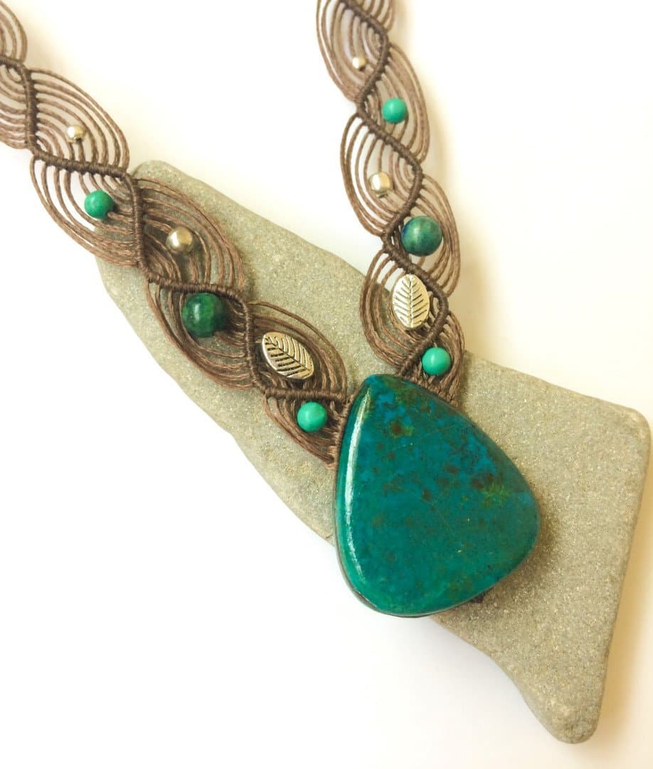 Eilat stone Handmade necklace, Eilat macrame necklace, natural gemstones teardrop shape, Macrame jewelry, King solomon stone, From Israel