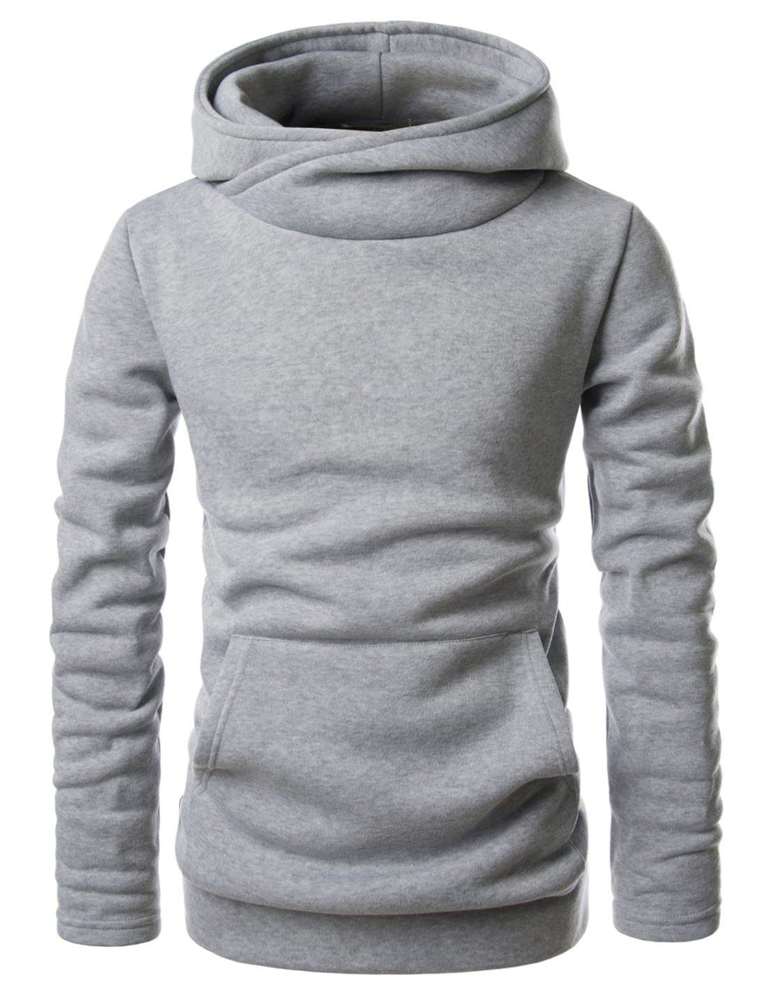 Showblanc (SBNKH510) Mens Stylish Pullover Funnel Collar Fleece Lined Hooded Sweatshirt GRAY US XS(Tag size XS)