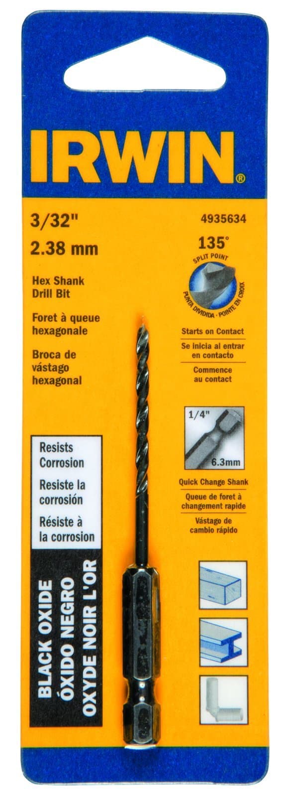 Irwin Tools 4935634 Oxide Hex Shank Drill Bit, 3/32-Inch, Black