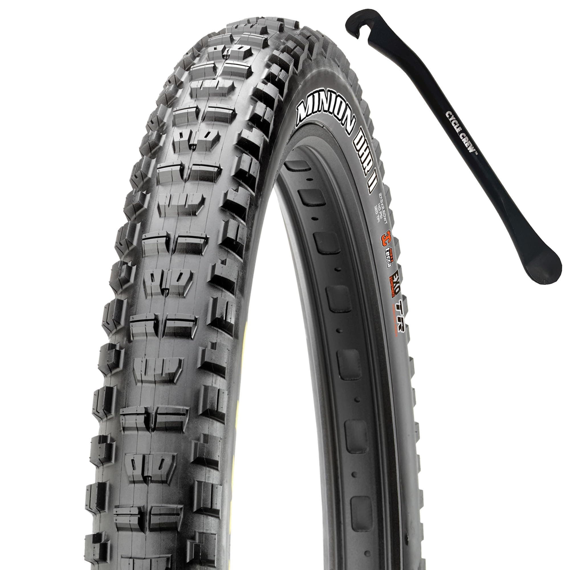 Minion DHR II Mountain Bike Tire - Bundle with Cycle Crew Tire Lever | Excellent Braking and Cornering Traction in Steep Terrain