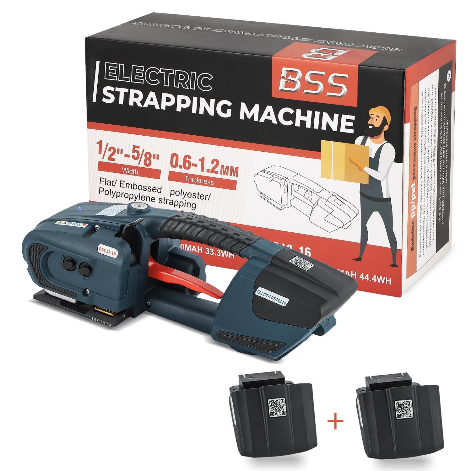 BAOSHISHAN Electric Strapping Machine 4000mAh x2 Battery - Automatic PP/PET Strapping Tool for 1/2-5/8in Box & Pallet Packaging, for Warehouse or Logistics
