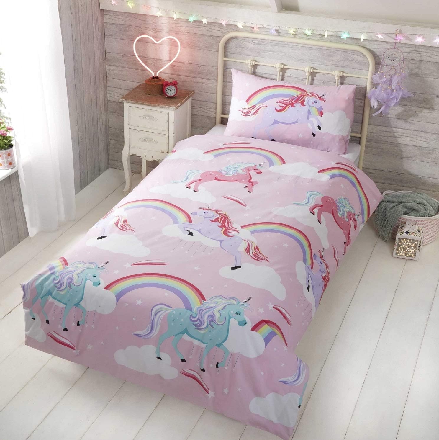 My Little Unicorn Cot Duvet Cover Set for Girls - Pink Polycotton Kids Bedding with Matching Pillowcase (135x200cm) Oeko-Tex Certified