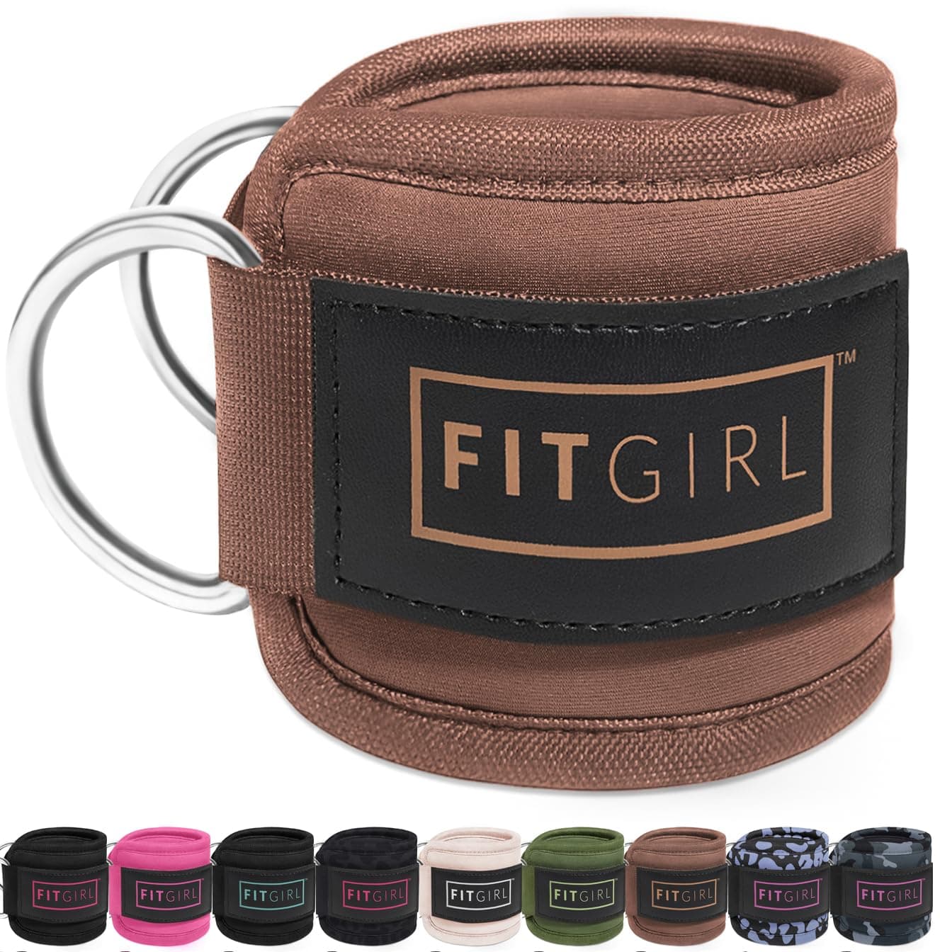 FITGIRL - Ankle Straps (Pair) for Cable Machines and Resistance Bands Workout Cuff Attachment for Home & Gym Glute Training - Kickback, Leg Extension, Hip Abductor for Women Only (Cocoa Brown, Pair)