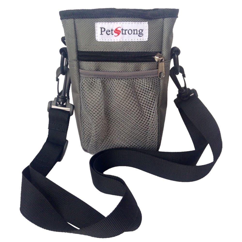 Petstrong Dog Treat Pouch - Comes with Adjustable Belt & Shoulder Strap Best for Walking & Training - Carrys Treats, Toys, Personal Valuables - with Poop Bag Dispenser, Grey