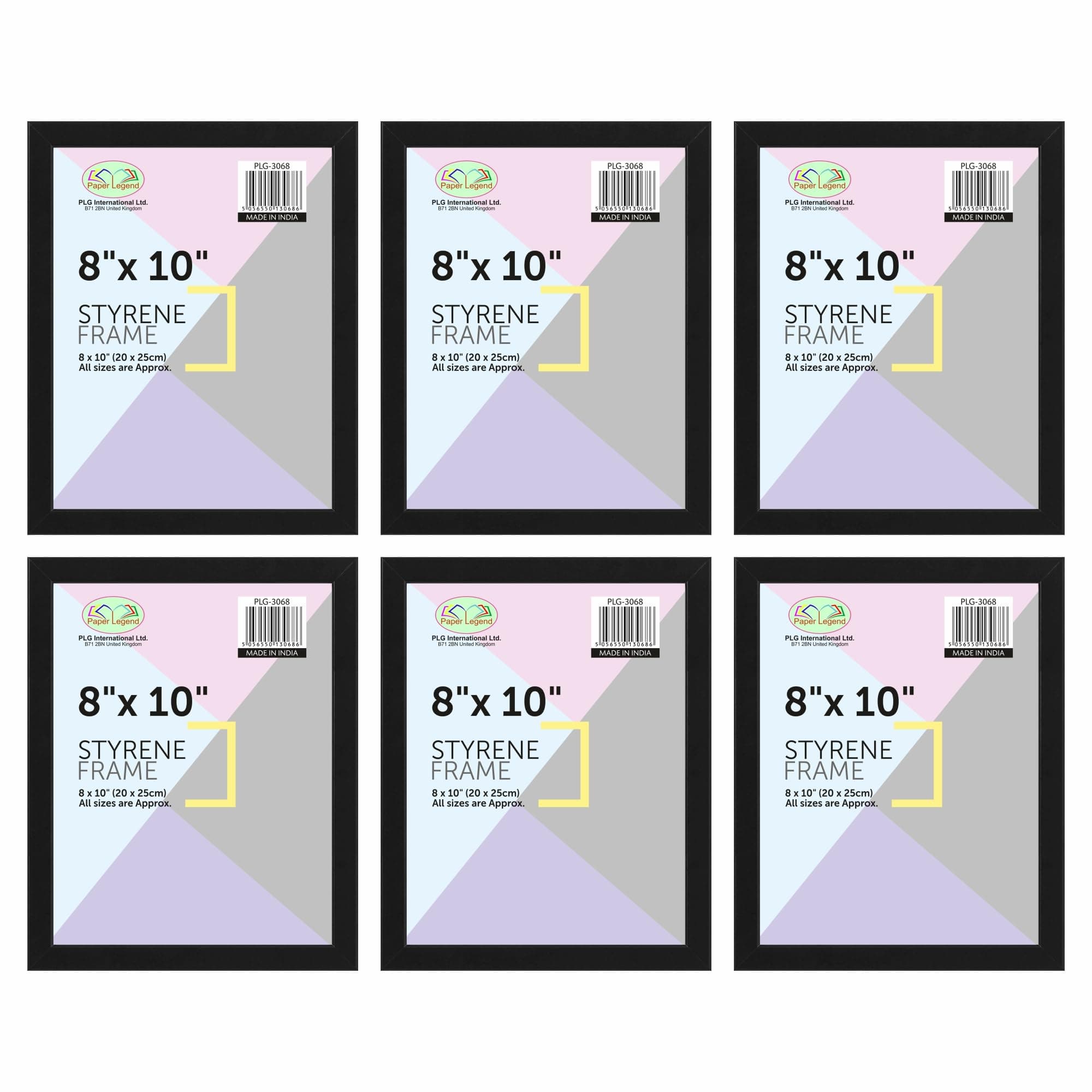 (Set of 6 Black 8" x 10" Picture Frame with Styrene front Gallery Picture Frames Sleek Design Multiple Pictures, Portrait or Landscape Orientation for Desk Wedding Unique décor