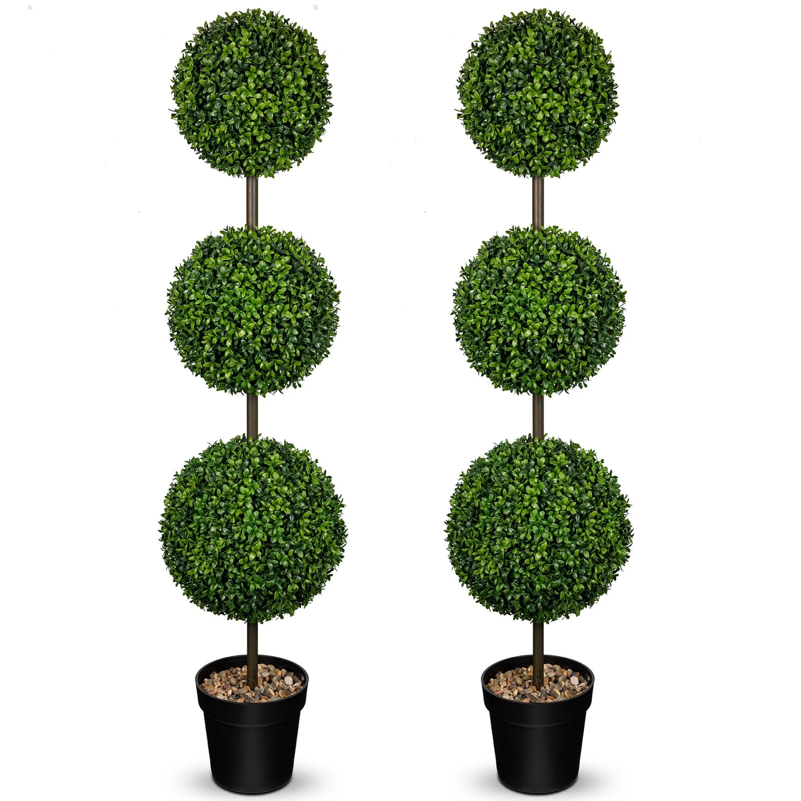 DILATATA 4.1FT Large Triple Ball Topiary Trees Artificial Outdoor Trees for Porch UV Resistant Pre-Potted Shrubs Boxwood Topiary,Large Fake Topiary for Home,Garden Decor (8.3"/9"/11" W.) Set of 2