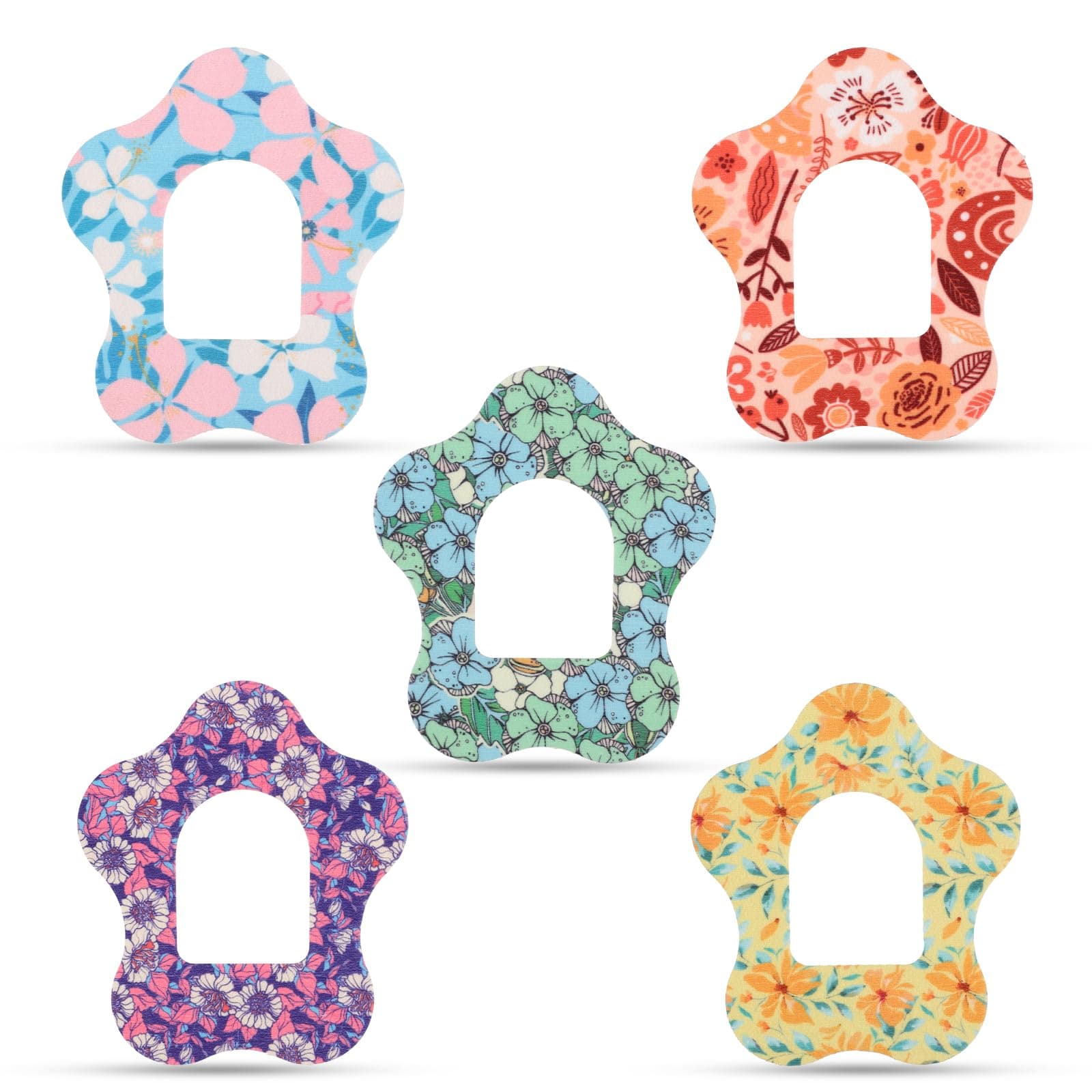 25pcs Adhesive Patches for Omnipod, Waterproof Sensor Covers Sweatproof Flower Print Sensor Stickers Adhesive Tape Compatible with Omnipod 5 Overpatch Protection (5 Styles)