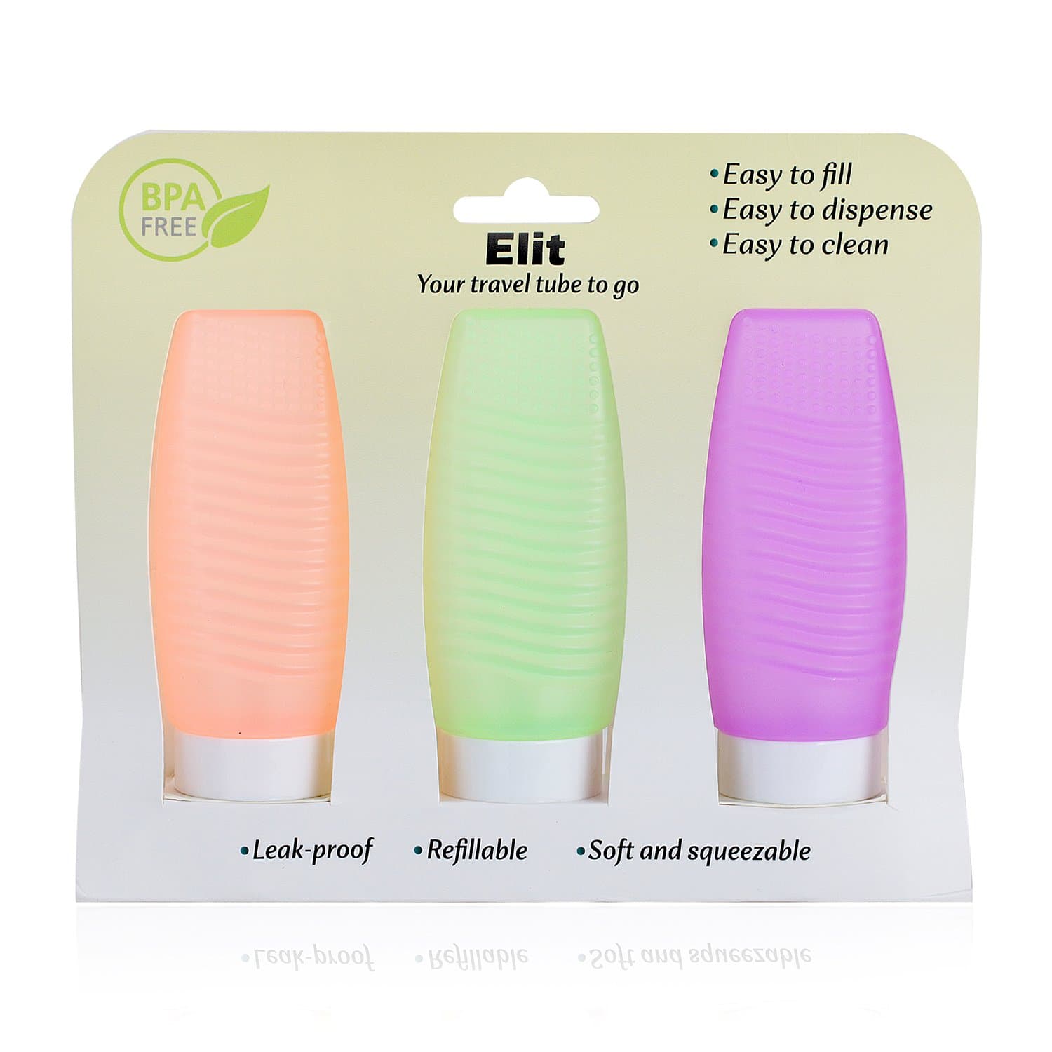 Elit 3-Pack Leakproof Refillable Silicone Travel Bottles (2.5 oz, 78 ml)