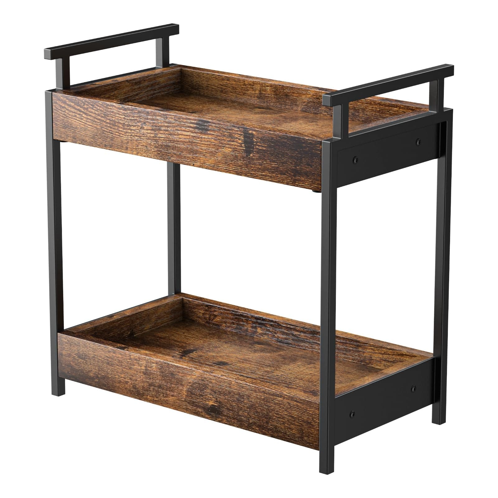 KLM Countertop Coffee Station Organizer, 2 Tier Wooden Shelf for Coffee Bar Accessories, Condiment Storage Caddy for Kitchen, Bathroom Counter Organizer, Home, Office - Brown