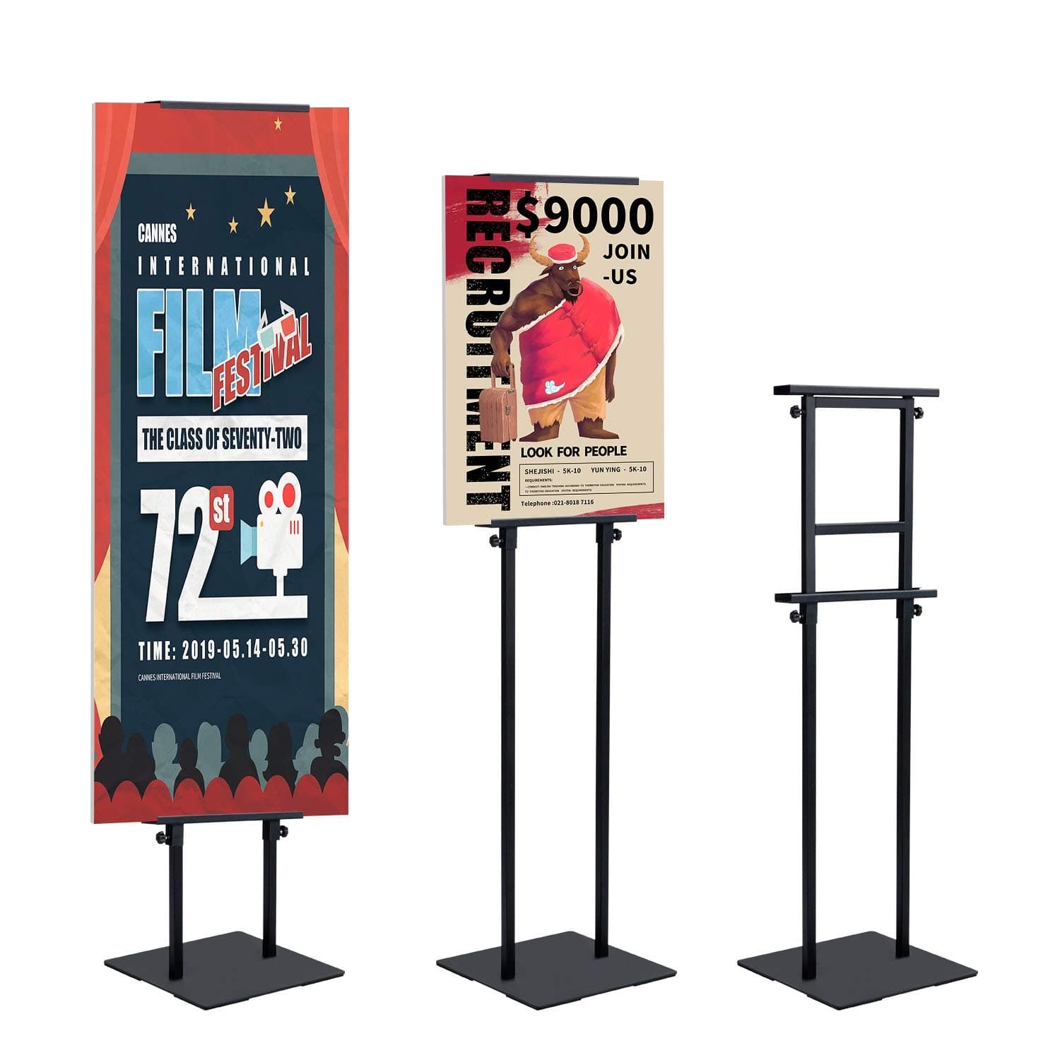 AKTOP Heavy Duty Floor Standing Sign Holder with Non-Slip Mat Base, Adjustable Banner Stand Height Up to 82.6 inch, Double-Sided Pedestal Poster Stand for Indoor Outdoor Display