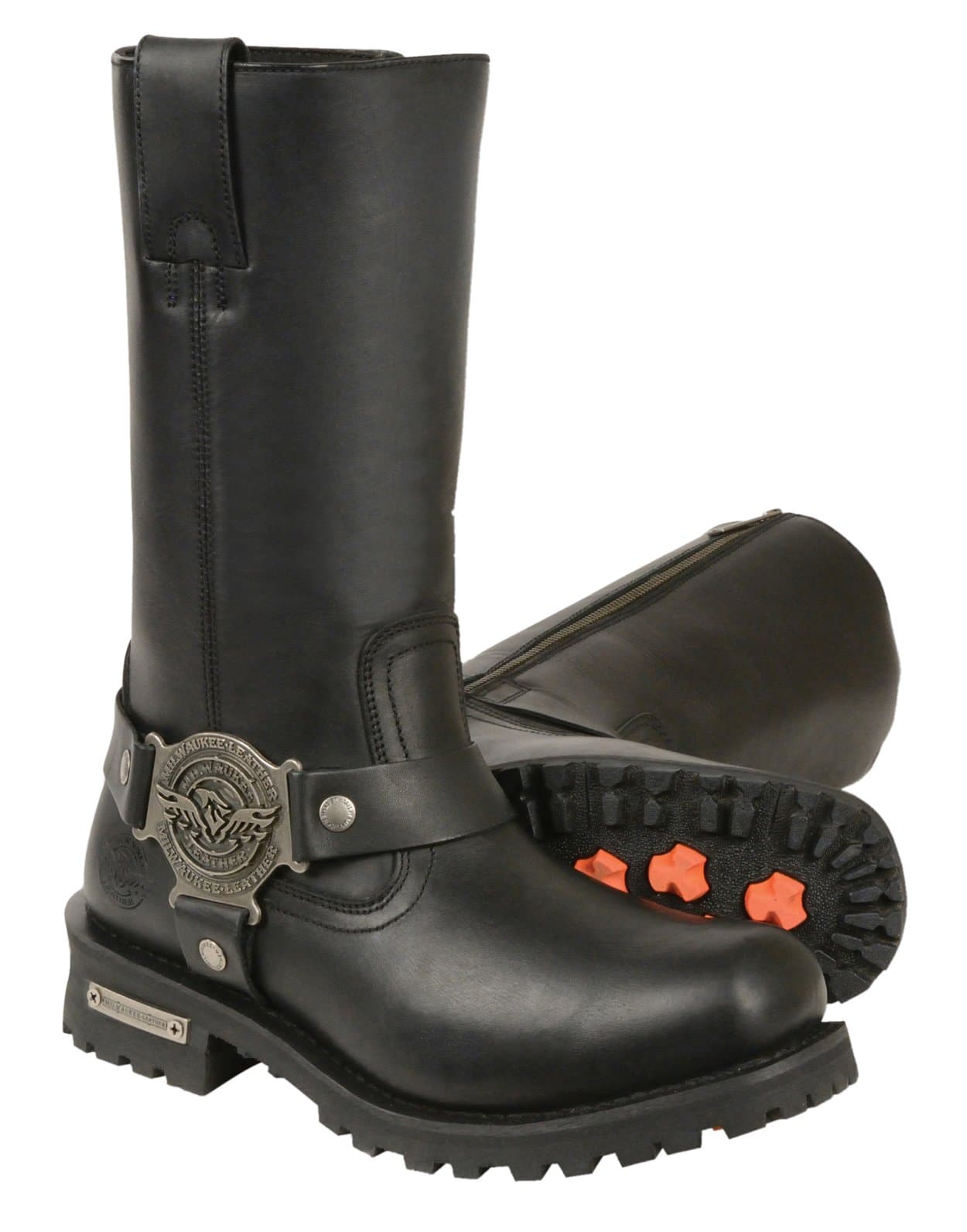 Mens Leather 11 inch Harness Boots with Square Toe and Zipper