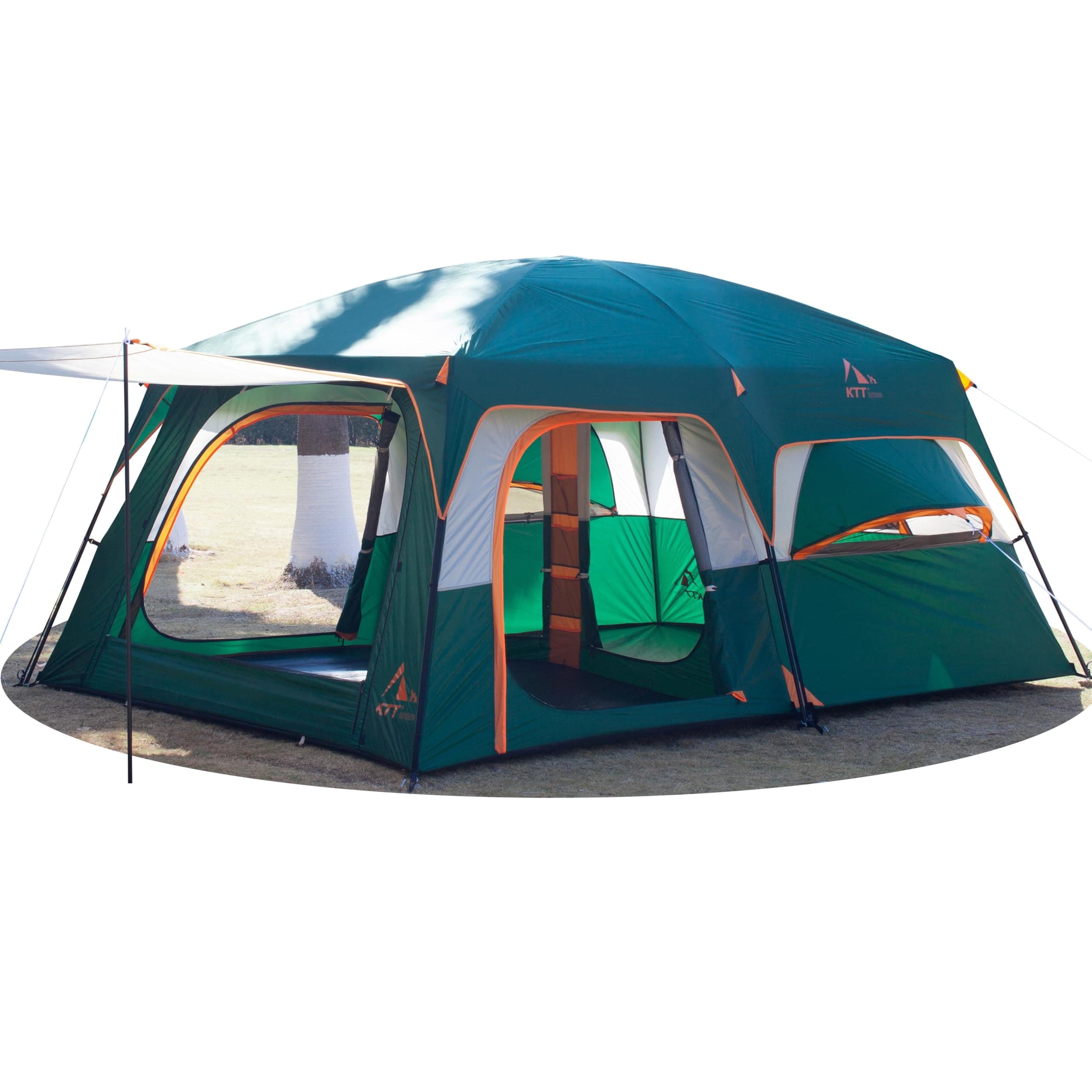 KTT Extra Large Tent 12 Person,Family Cabin Tents,2 Bay-Windows,2 Rooms and 3 Doors 3 Windows with Mesh,Waterproof,Straight Wall,Double Layer,Big Tent for Outdoor,Picnic,Camping