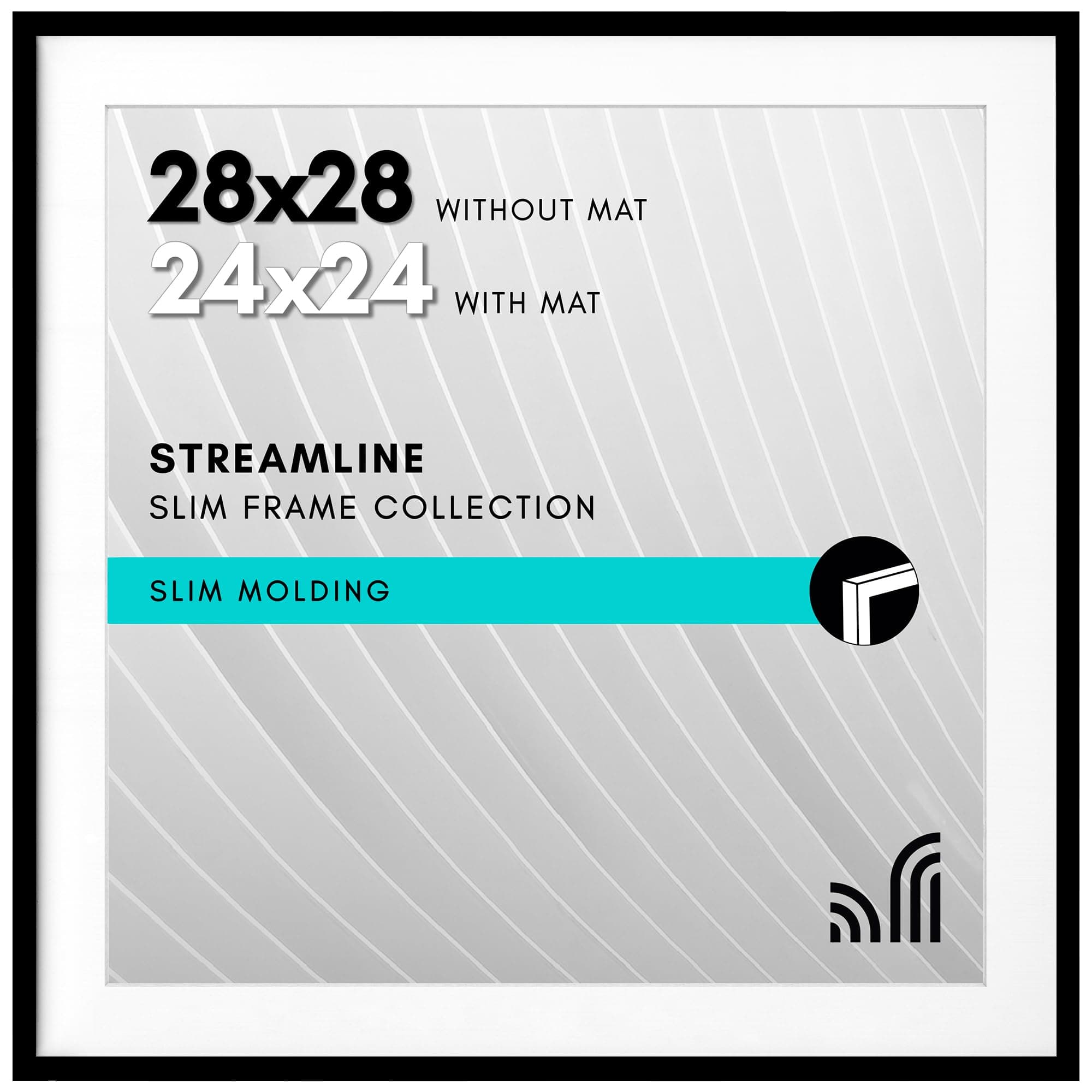 Americanflat 28x28 Picture Frame with Polished Plexiglass - Use as 24x24 Frame with Mat or Display 28x28 Photo Without Mat - Streamline Collection - Thin Border Square Frames for Wall Display - Black